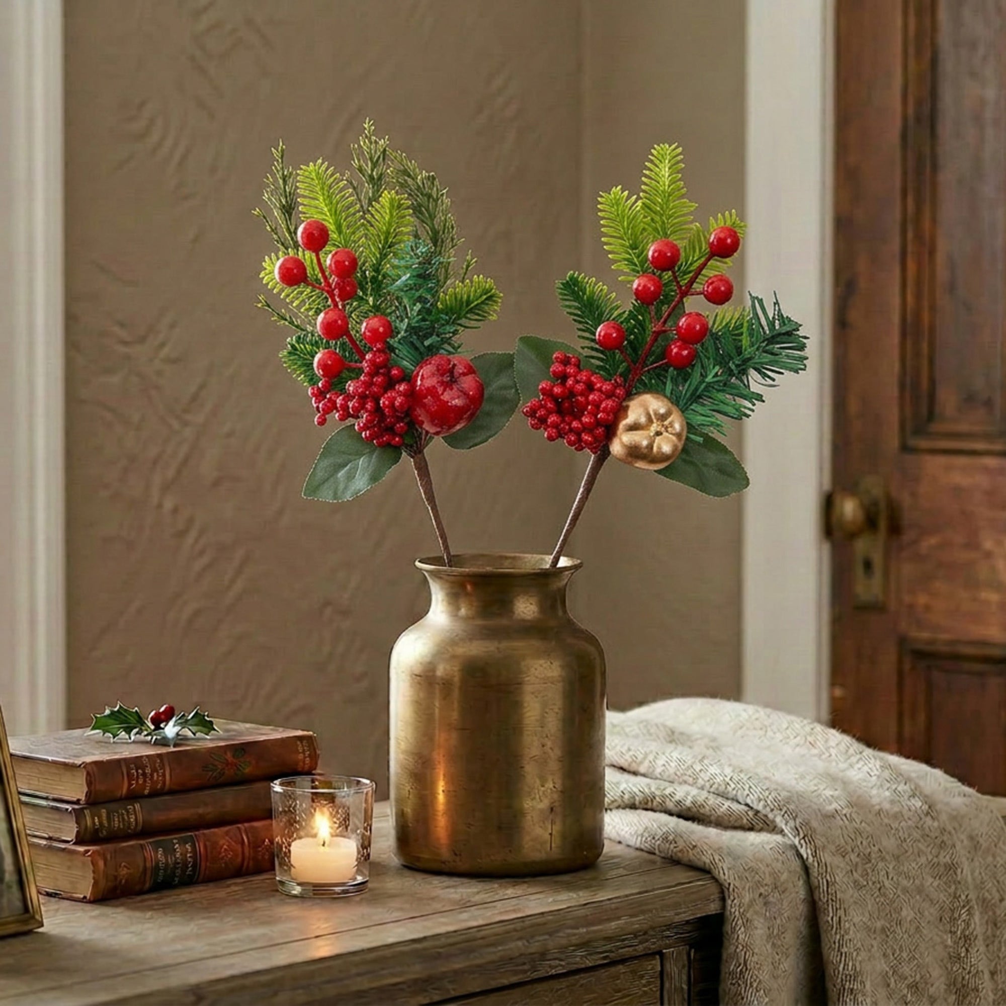 Berries and Apple Pick Assorted, Floral Pick, Holiday Decor- Set of 6