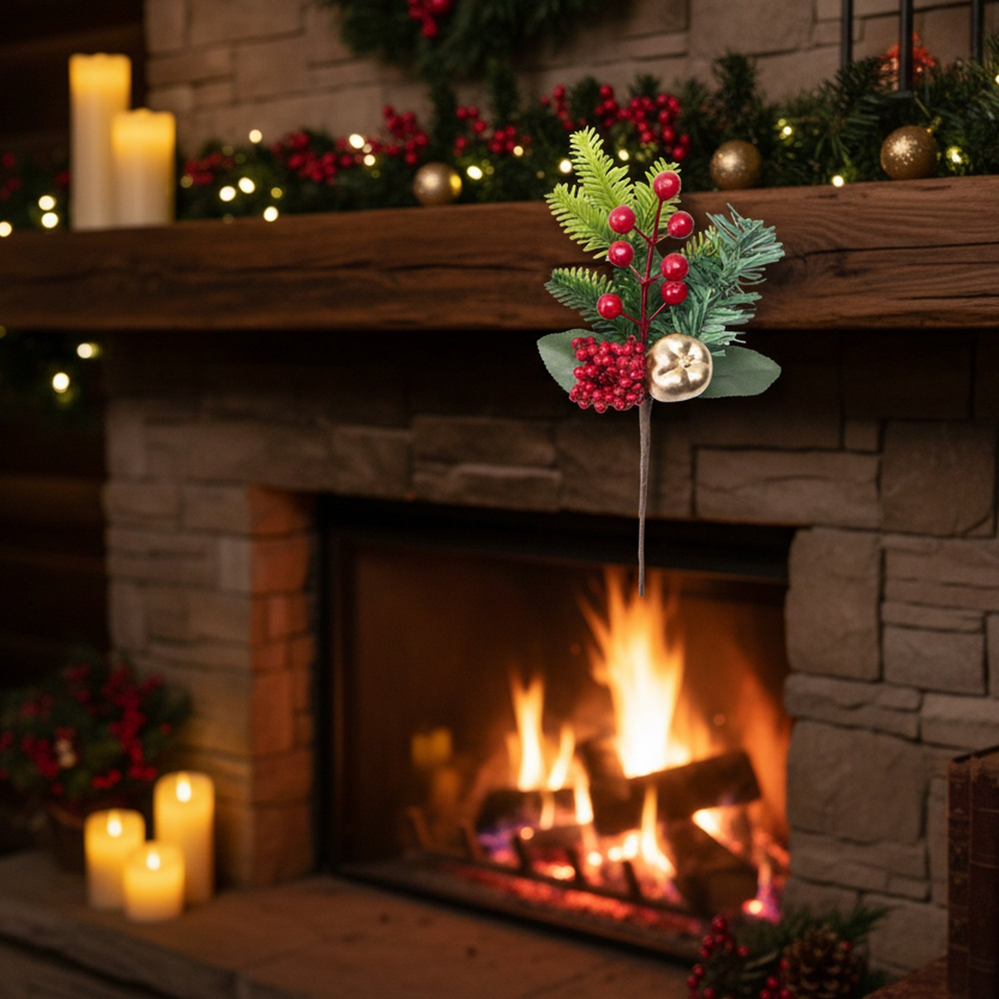 Berries and Apple Pick Assorted, Floral Pick, Holiday Decor- Set of 6