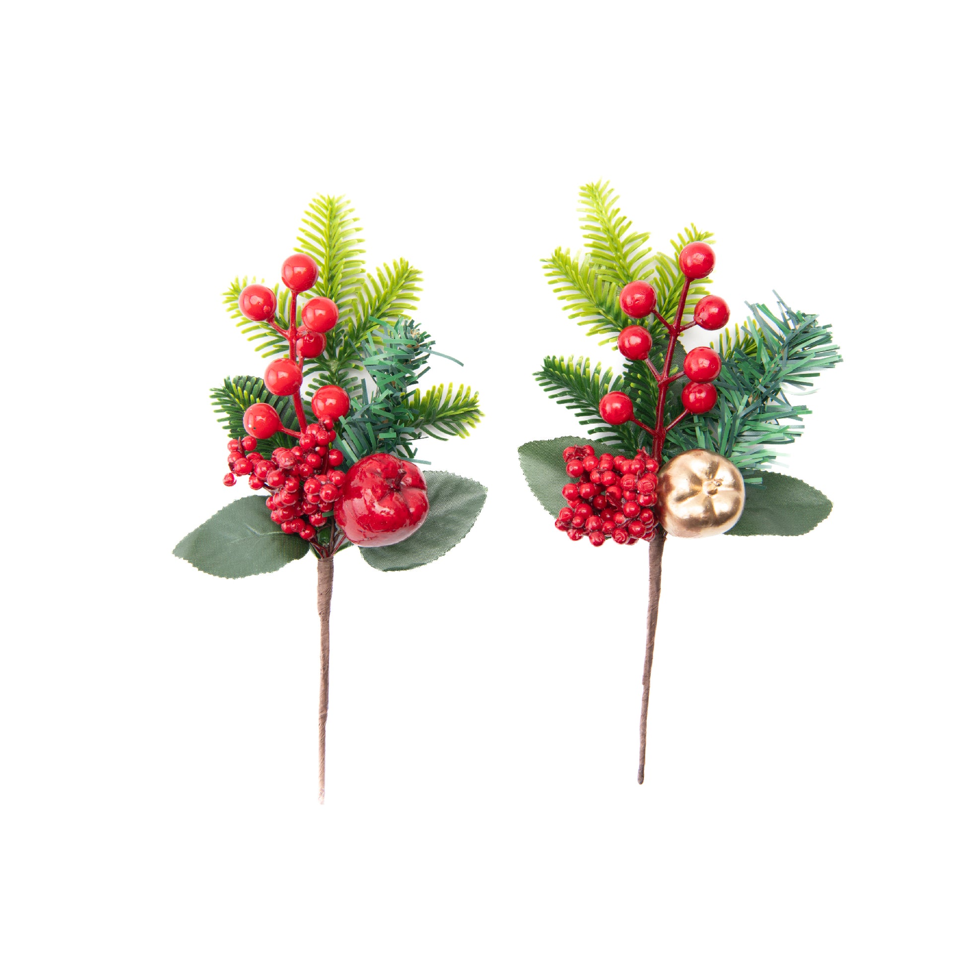 Berries and Apple Pick Assorted, Floral Pick, Holiday Decor- Set of 6