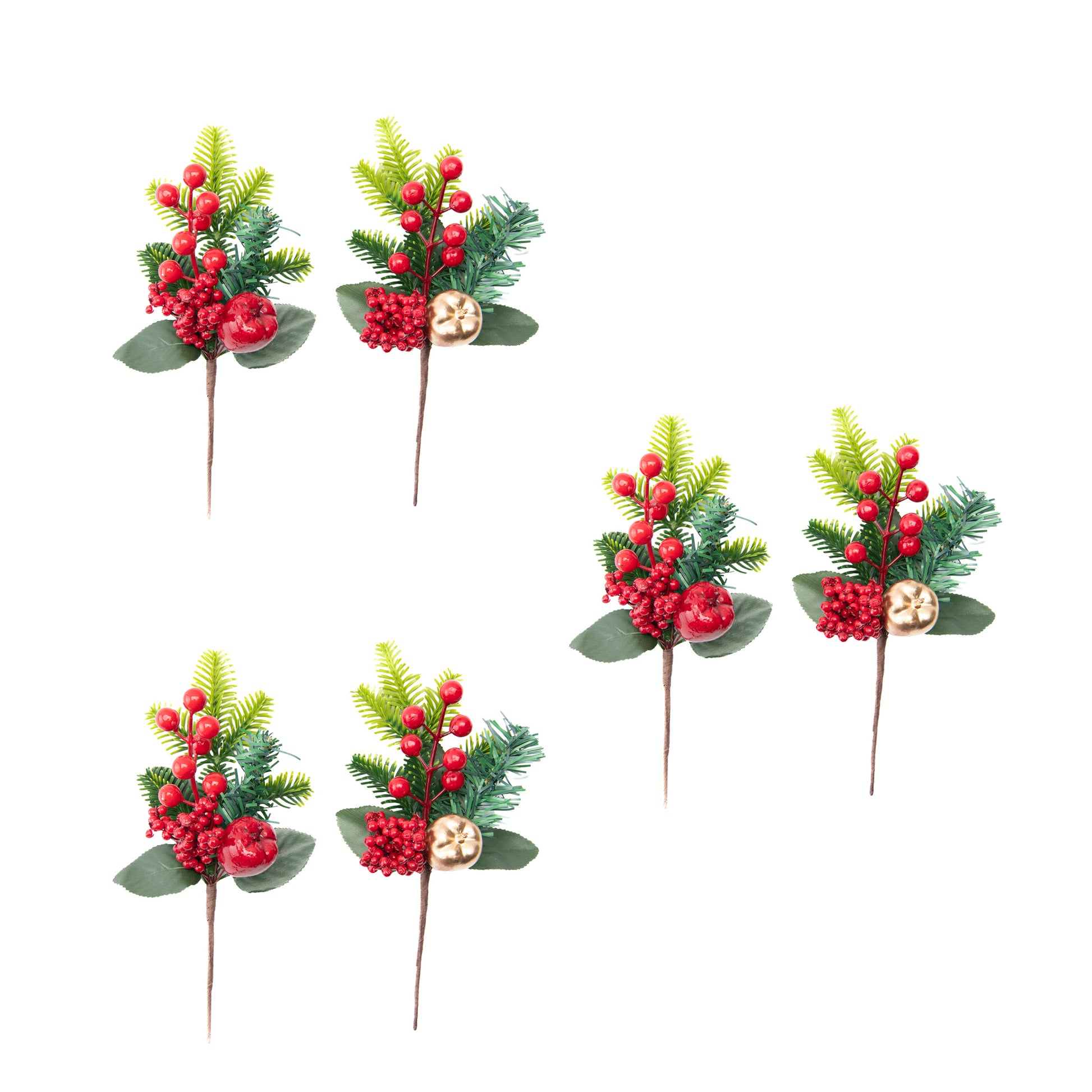 Berries and Apple Pick Assorted, Floral Pick, Holiday Decor- Set of 6