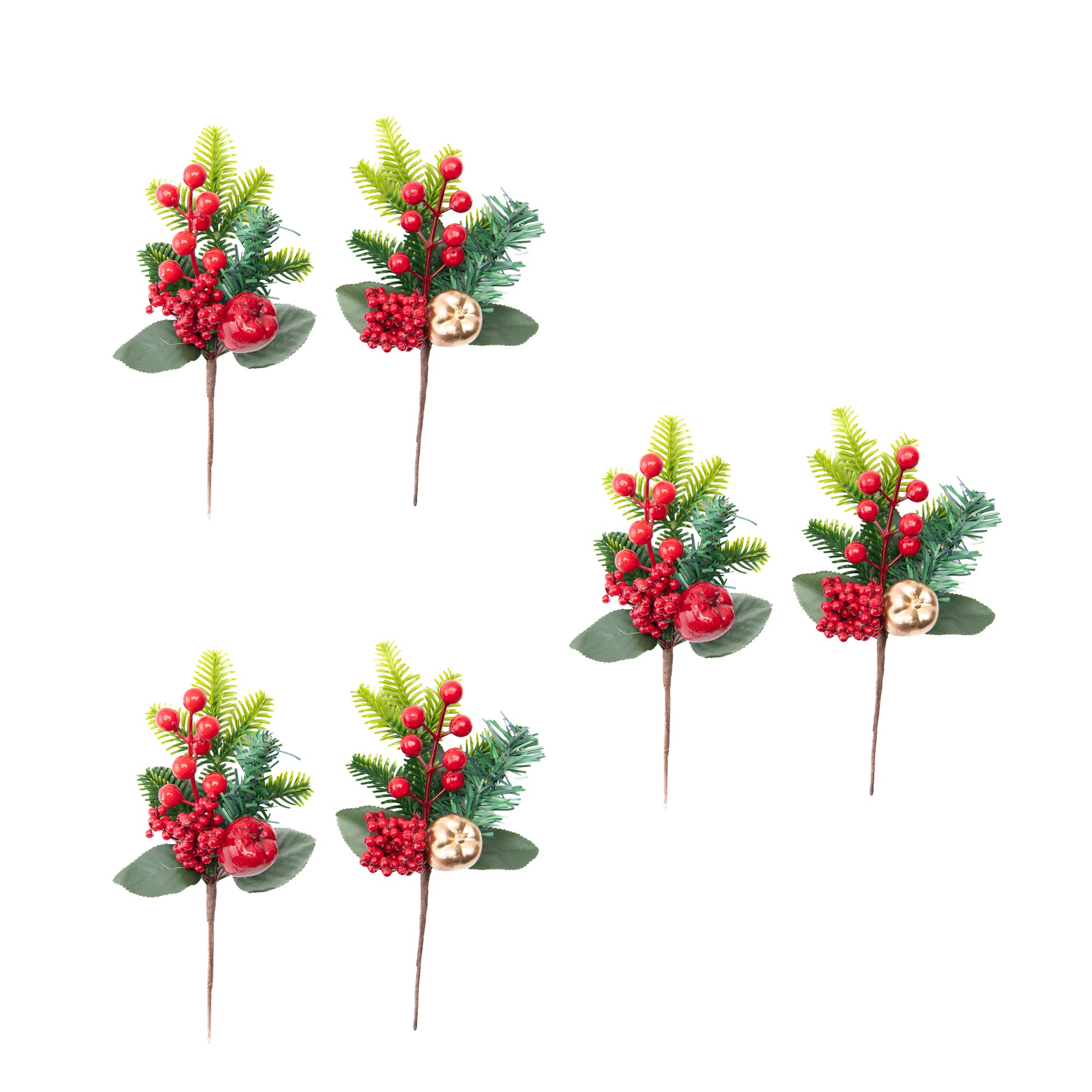 Berries and Apple Pick Assorted, Floral Pick, Holiday Decor- Set of 6