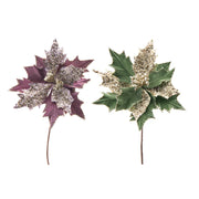 Glitter Beaded Velvet Poinsettia Pick Assorted, Christmas, Floral Pick, Holiday Decor- Set of 6