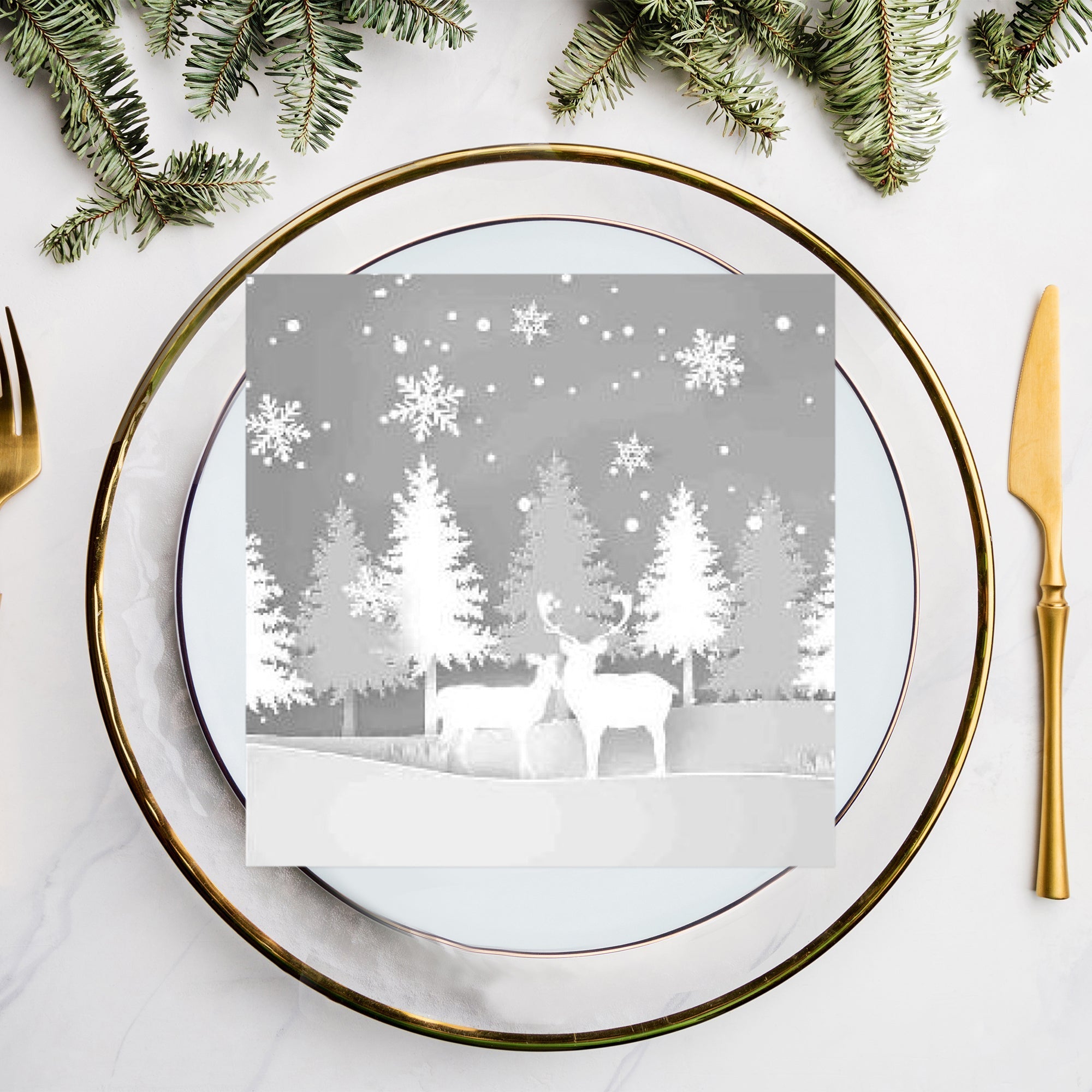 20 Pack Luncheon 3-Ply Napkin Reindeer Forest Set of 6 – Christmas Table Decor, Holiday Dining Accent, Festive Napkins