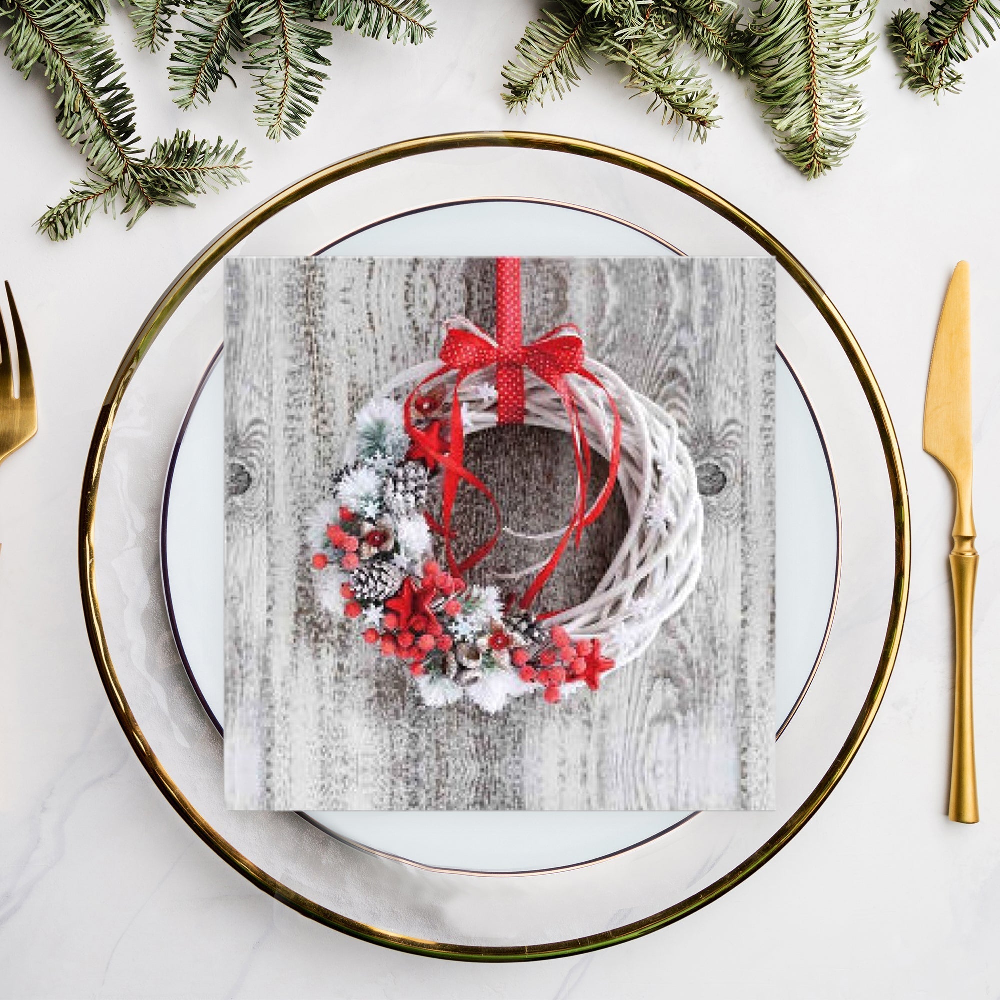 20 Pack Luncheon 3-Ply Napkin Berry Wreath Set of 6 – Christmas Table Decor, Holiday Dining Accent, Festive Napkins