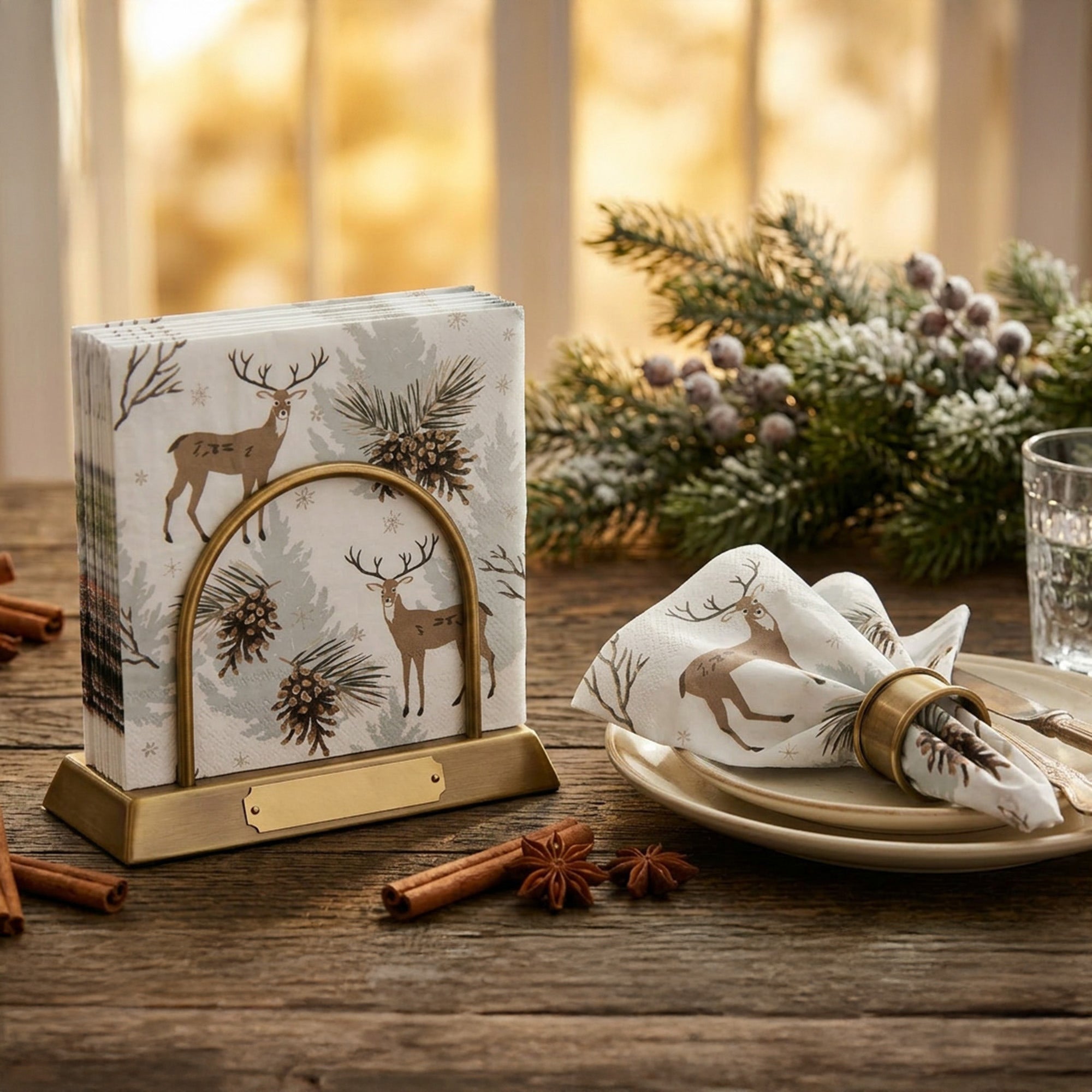 20 Pack Luncheon 3 Ply Napkin Reindeer & Pinecone, Christmas, Paper Napkins, Holiday Decor- Set of 6
