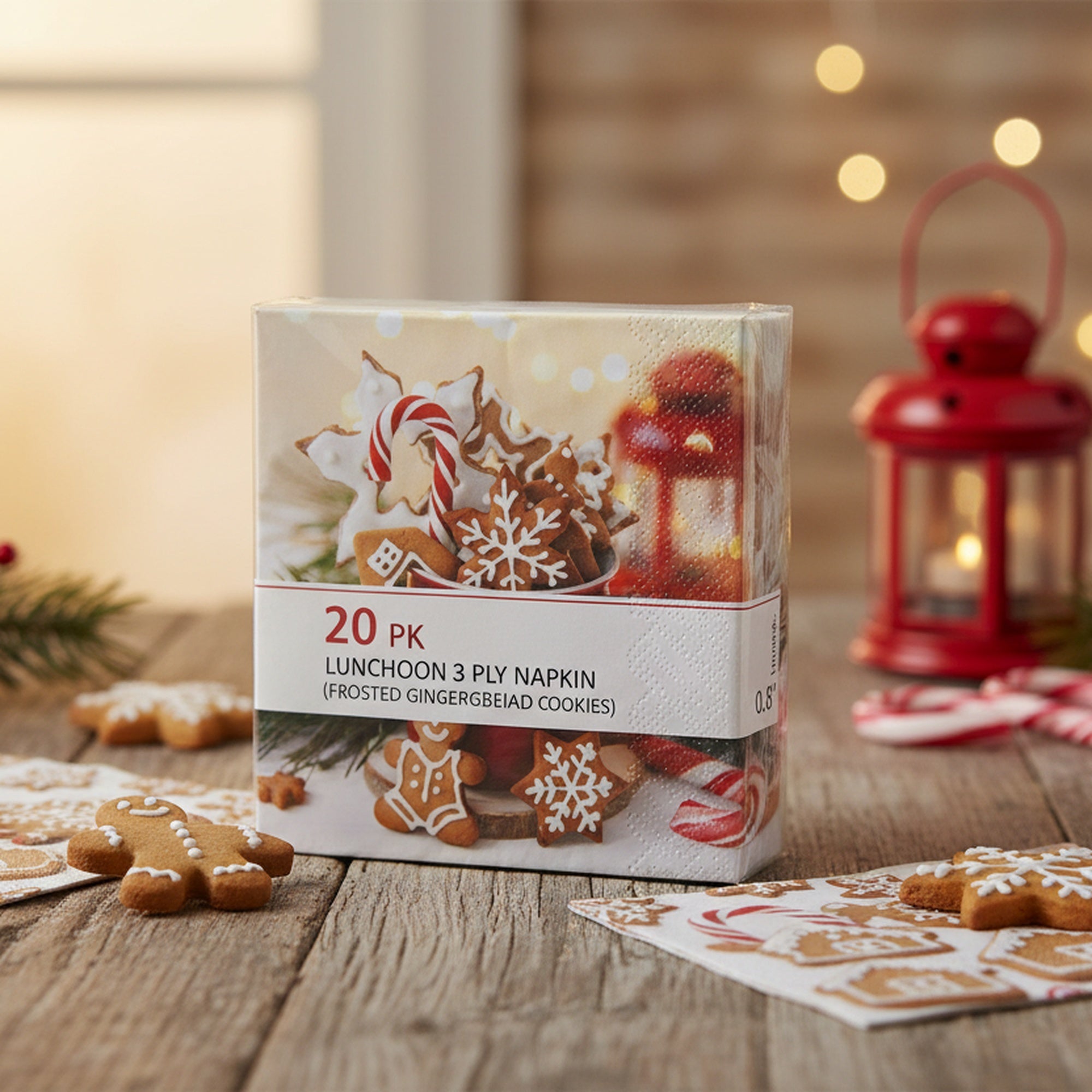 20 Pack Luncheon 3 Ply Napkin Frosted Gingerbread Cookies, Christmas, Paper Napkins, Holiday Decor- Set of 6