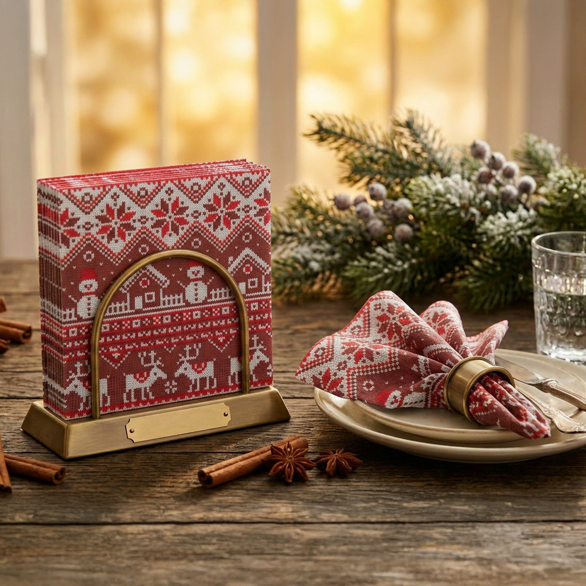 20 Pack Luncheon 3 Ply Napkin Red Winter Village, Winter, Paper Napkins, Holiday Decor- Set of 6