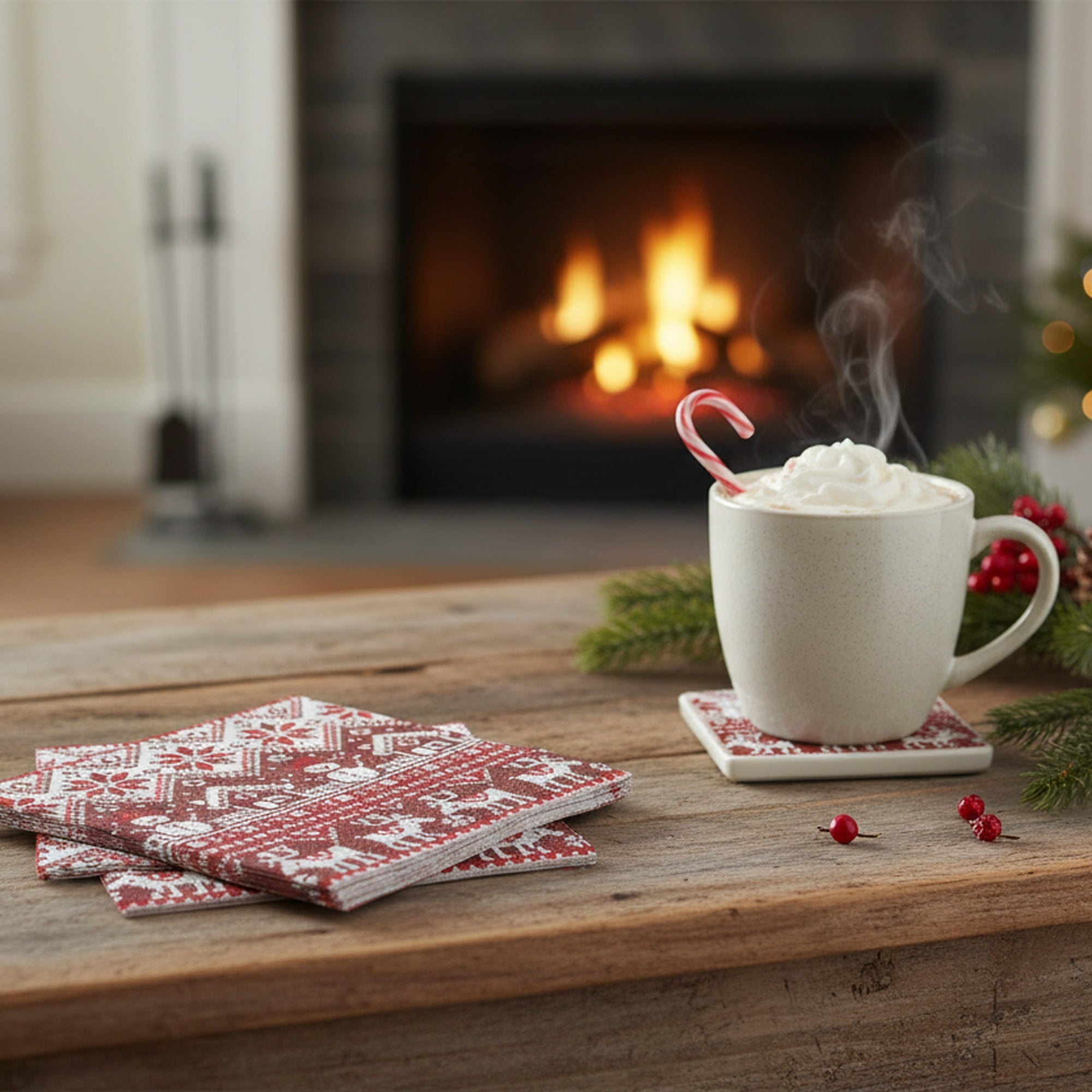 20 Pack Luncheon 3 Ply Napkin Red Winter Village, Winter, Paper Napkins, Holiday Decor- Set of 6