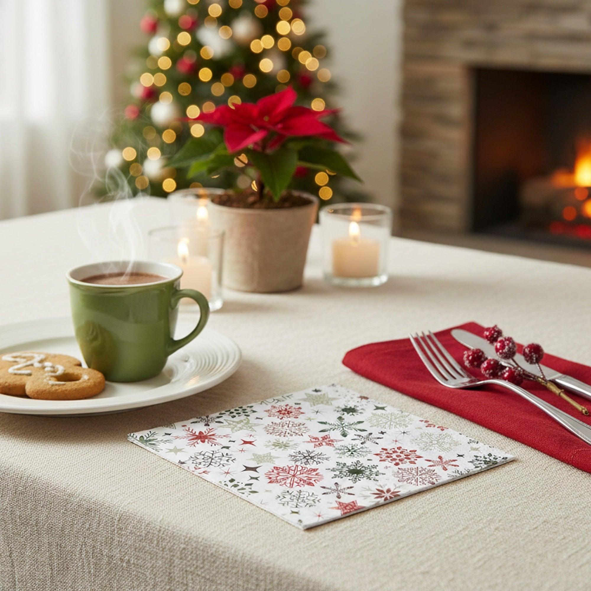 20 Pack Luncheon 3 Ply Napkin Colorful Snowflakes, Paper Napkins, Holiday Decor- Set of 6