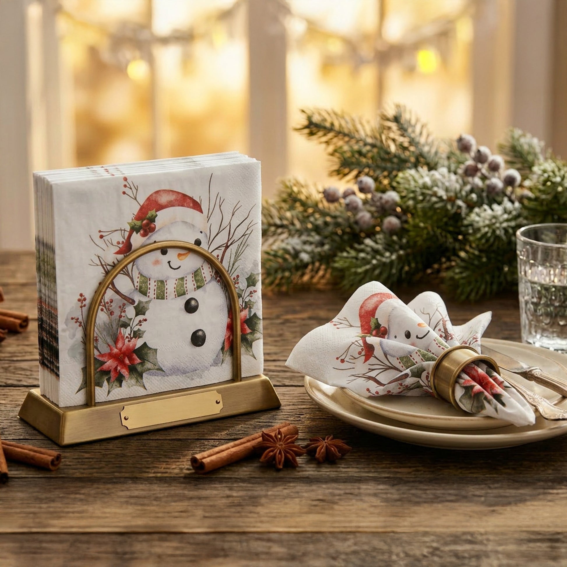 20 Pack Luncheon 3 Ply Napkin Snowman Poinsettia, Christmas, Paper Napkins, Holiday Decor- Set of 6