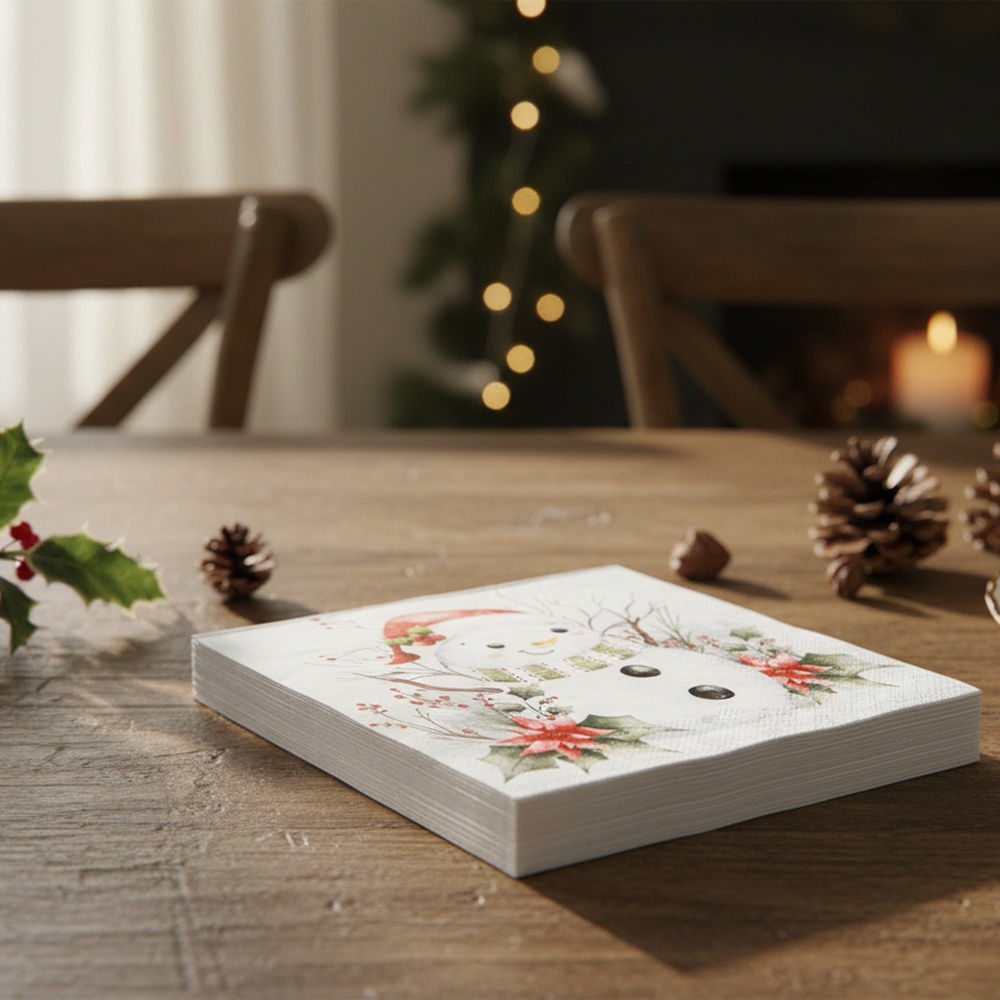 20 Pack Luncheon 3 Ply Napkin Snowman Poinsettia, Christmas, Paper Napkins, Holiday Decor- Set of 6