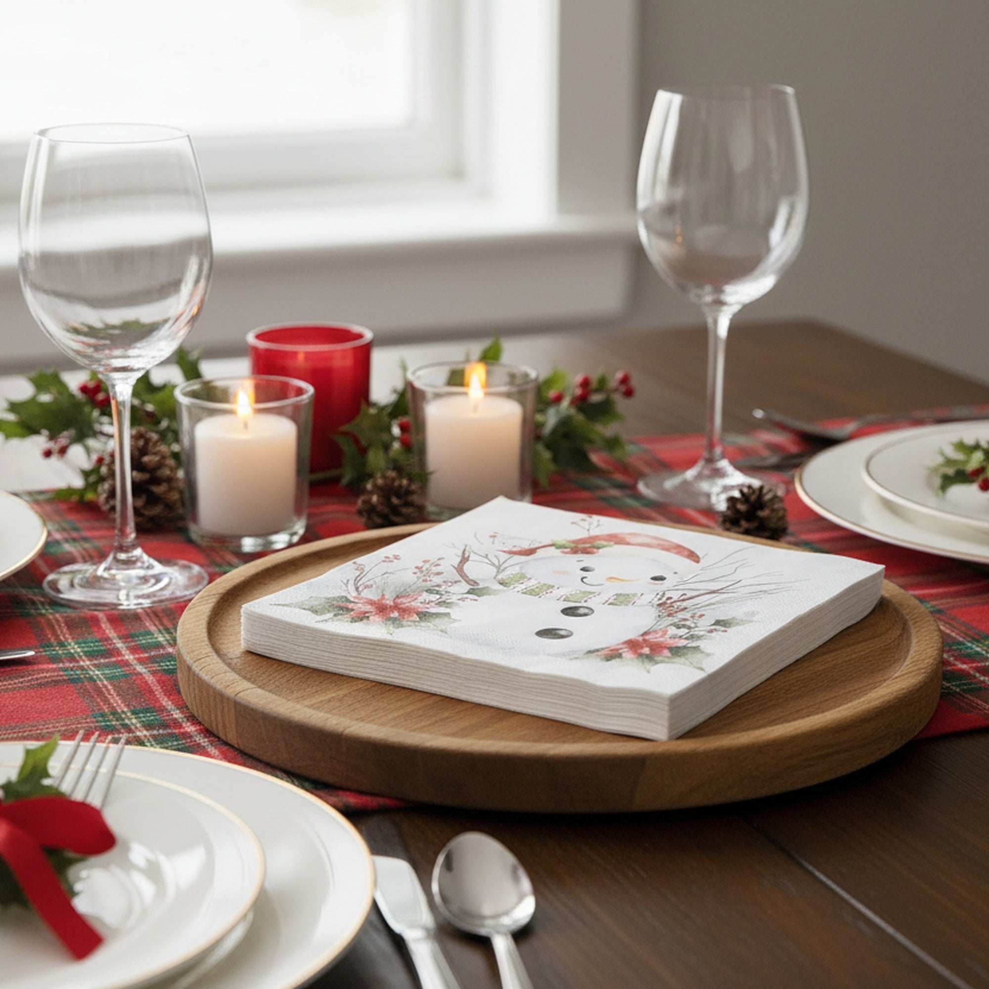 20 Pack Luncheon 3 Ply Napkin Snowman Poinsettia, Christmas, Paper Napkins, Holiday Decor- Set of 6