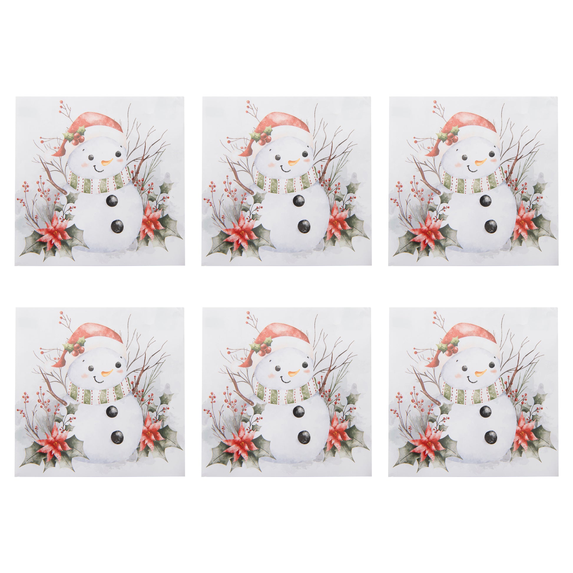 20 Pack Luncheon 3 Ply Napkin Snowman Poinsettia, Christmas, Paper Napkins, Holiday Decor- Set of 6