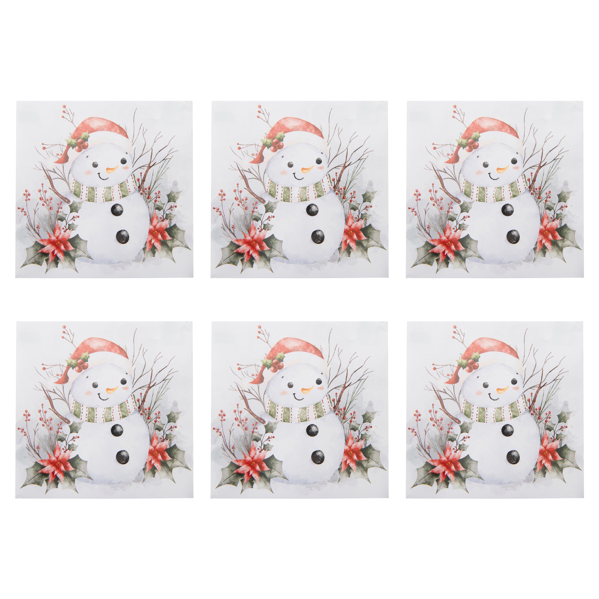 20 Pack Luncheon 3 Ply Napkin Snowman Poinsettia, Christmas, Paper Napkins, Holiday Decor- Set of 6