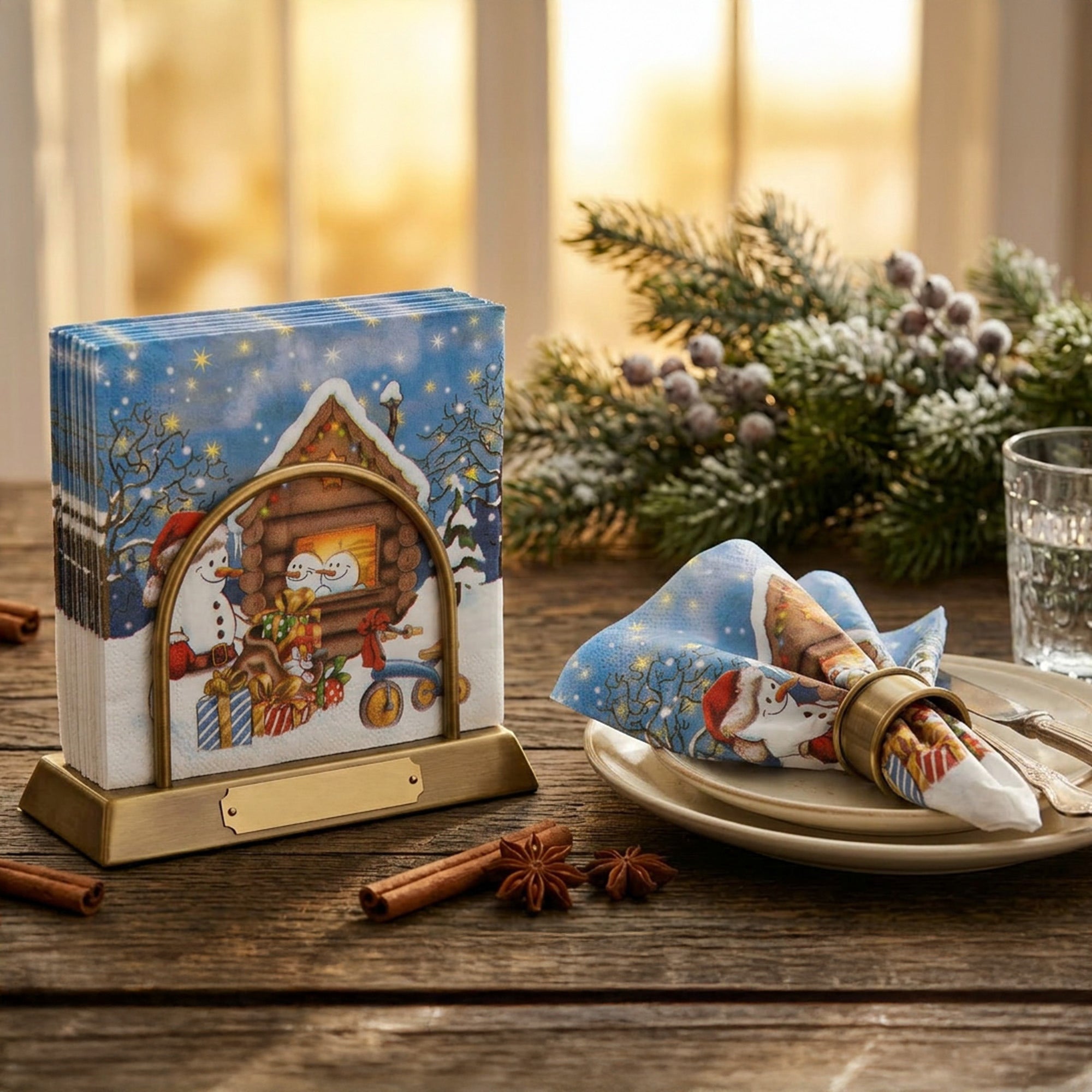 20 Pack Luncheon 3 Ply Napkin Snowman with Presents, Christmas, Paper Napkins, Holiday Decor- Set of 6