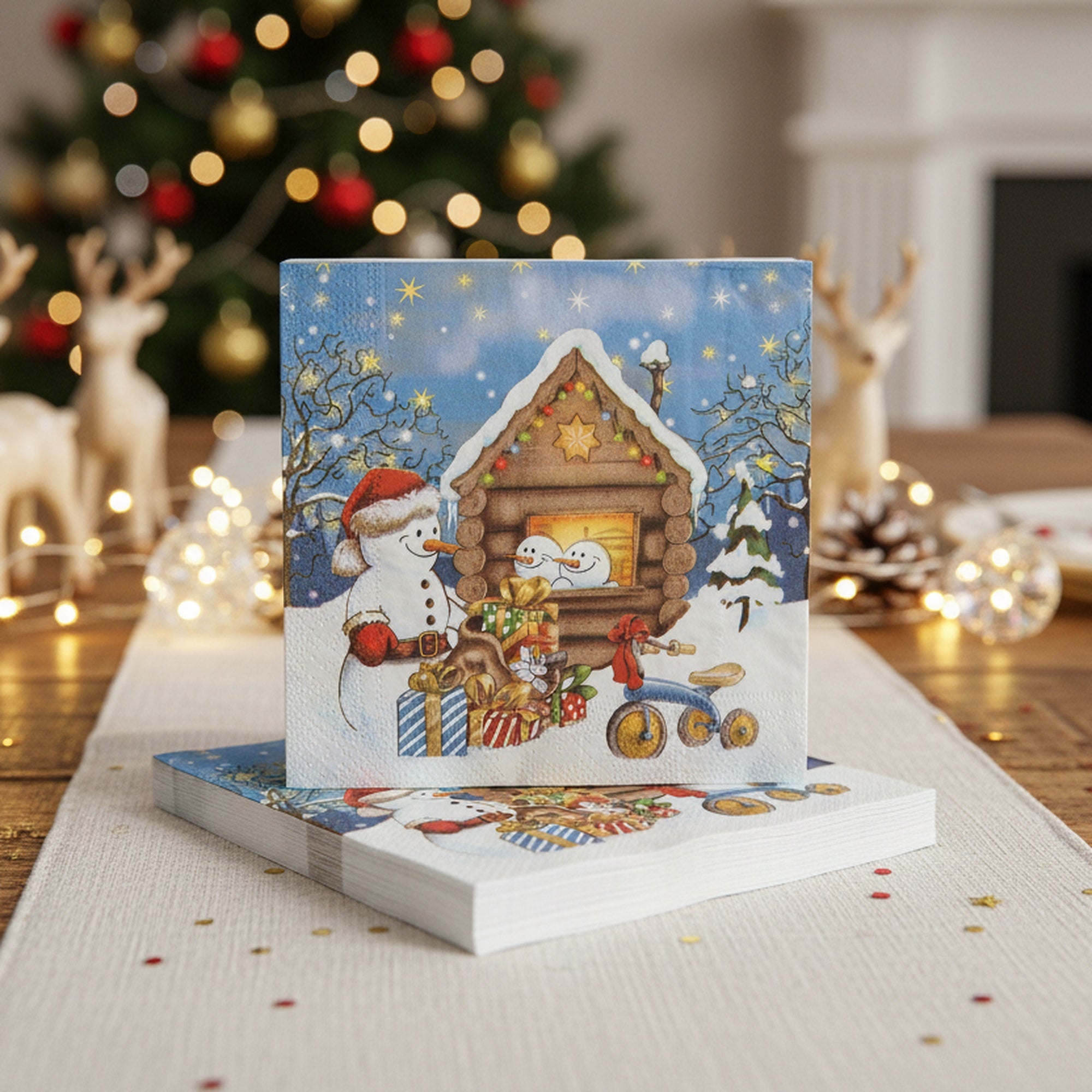 20 Pack Luncheon 3 Ply Napkin Snowman with Presents, Christmas, Paper Napkins, Holiday Decor- Set of 6