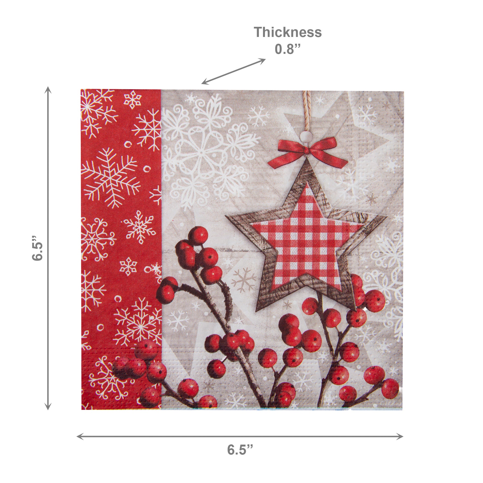 20 Pack Luncheon 3 Ply Napkin Star and Berries, Paper Napkins, Holiday Decor- Set of 6