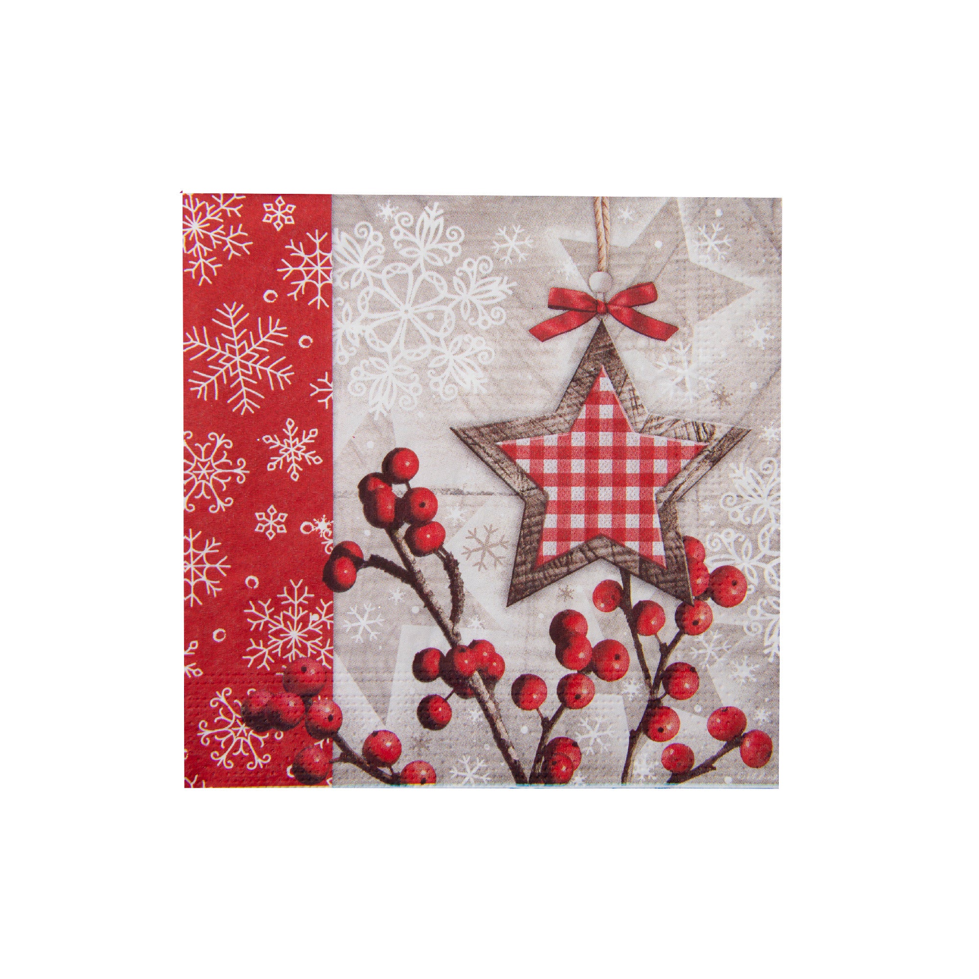 20 Pack Luncheon 3 Ply Napkin Star and Berries, Paper Napkins, Holiday Decor- Set of 6