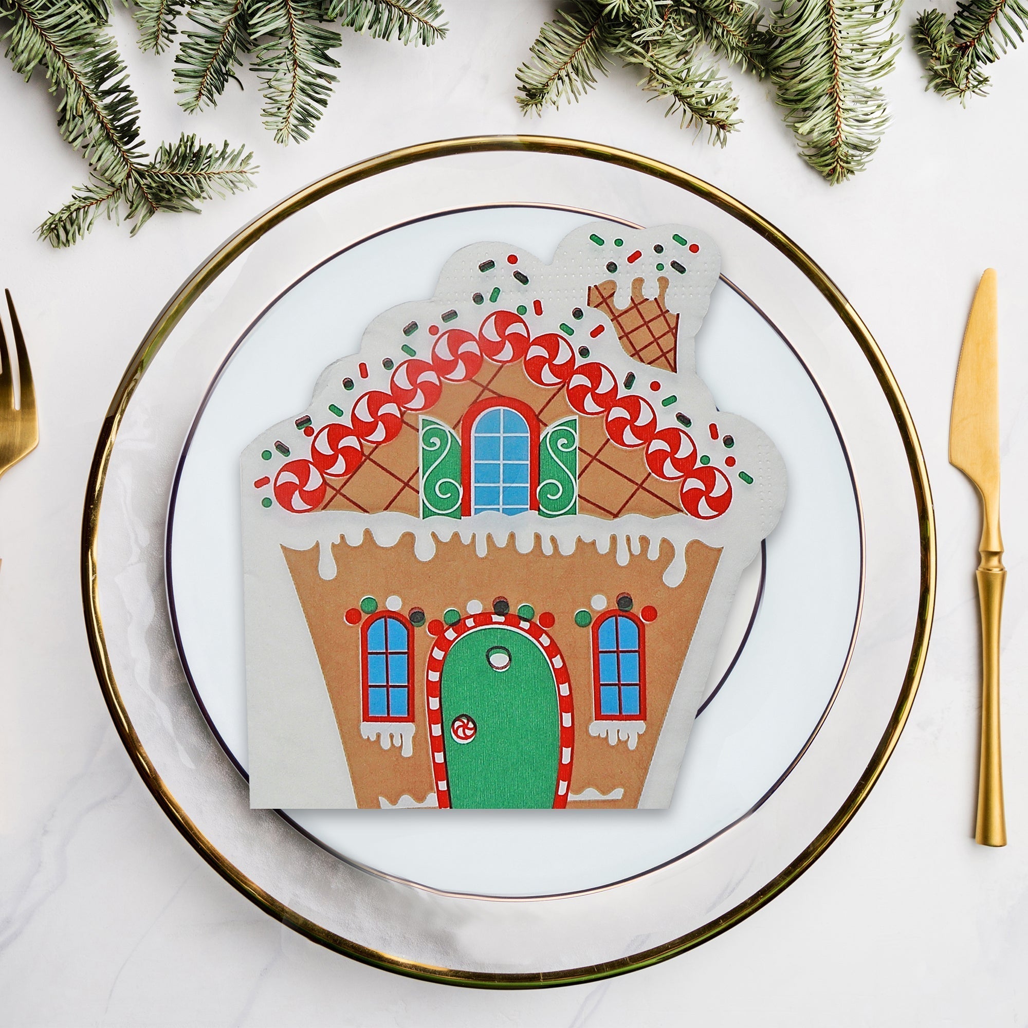 12 Pack 3-Ply Shaped Napkin Gingerbread House Set of 6 – Christmas Table Decor, Holiday Dining Accent, Festive Napkins