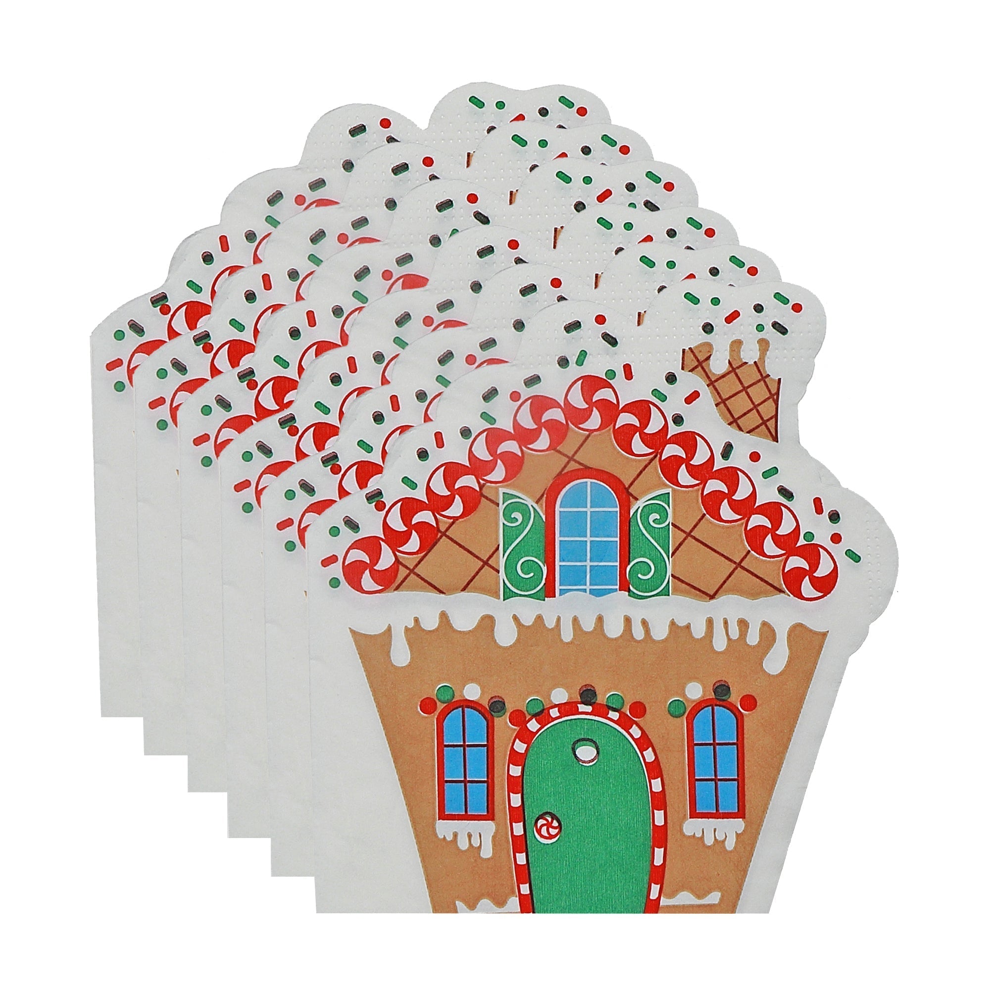 12 Pack 3-Ply Shaped Napkin Gingerbread House Set of 6 – Christmas Table Decor, Holiday Dining Accent, Festive Napkins