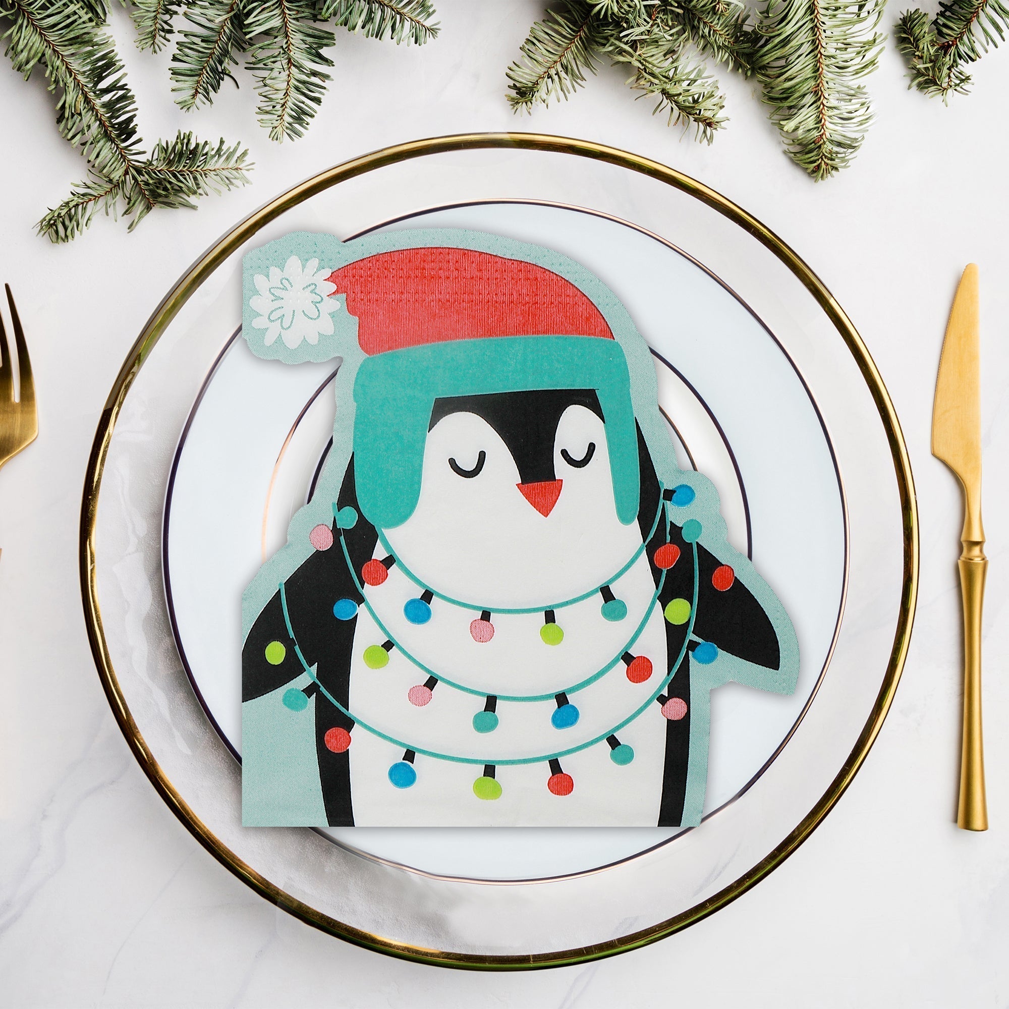 12 Pack 3-Ply Shaped Napkin Penguin Set of 6 – Christmas Table Decor, Holiday Dining Accent, Festive Napkins