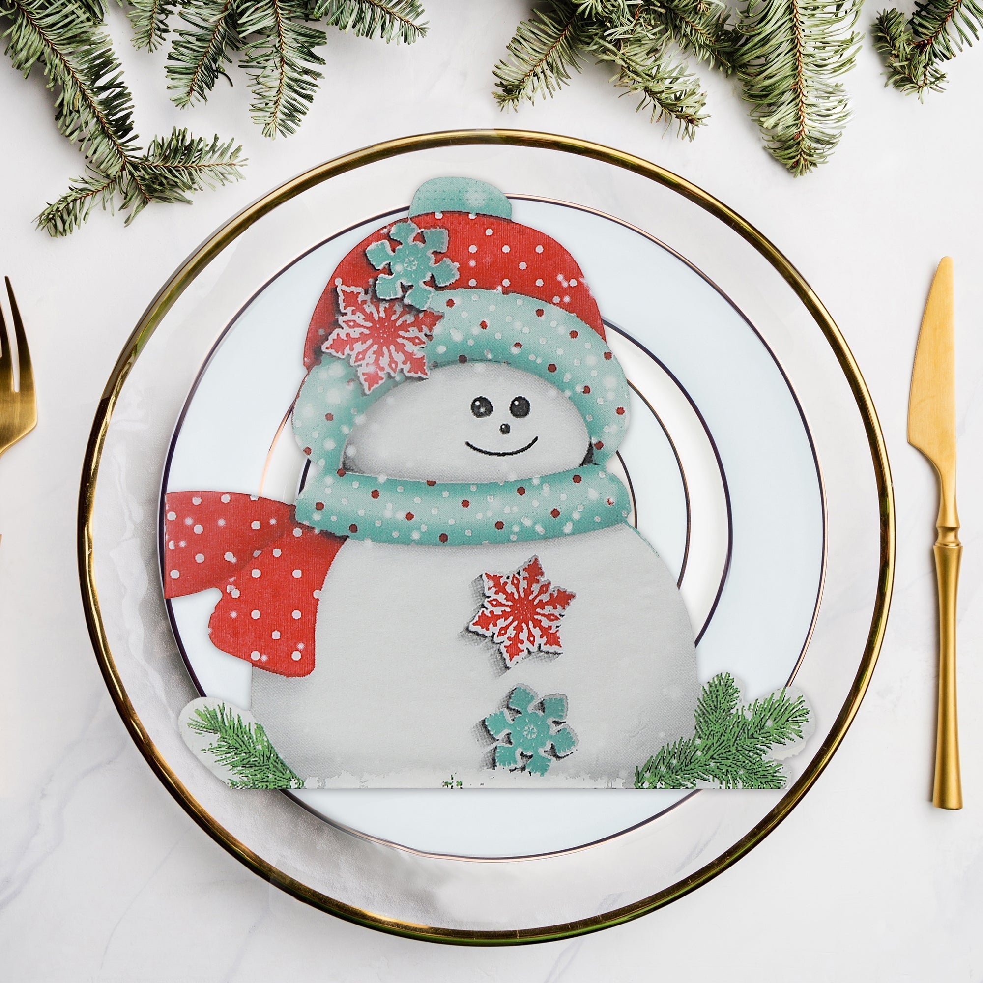 12 Pack 3-Ply Shaped Napkin Snowman Set of 6 – Christmas Table Decor, Holiday Dining Accent, Festive Napkins