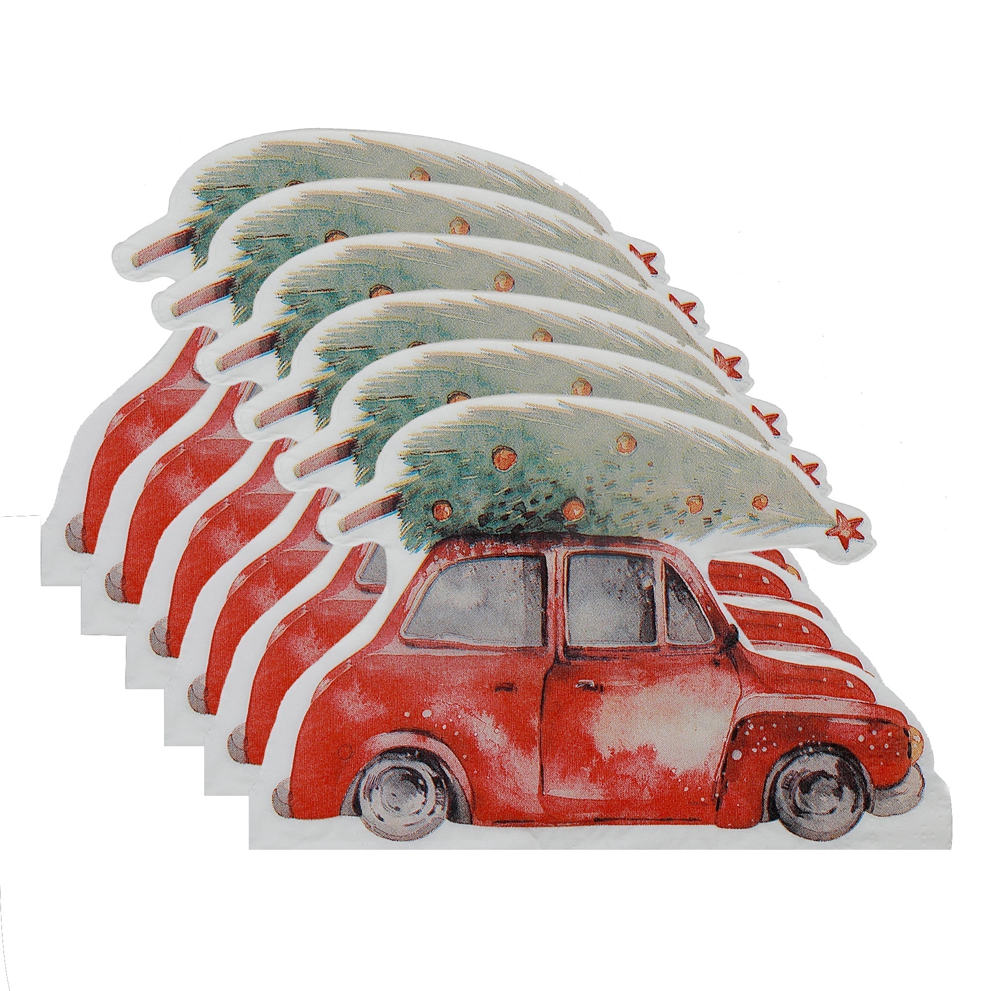 12 Pack 3-Ply Shaped Napkin Tree on Red Car Set of 6 – Christmas Table Decor, Holiday Dining Accent, Festive Napkins