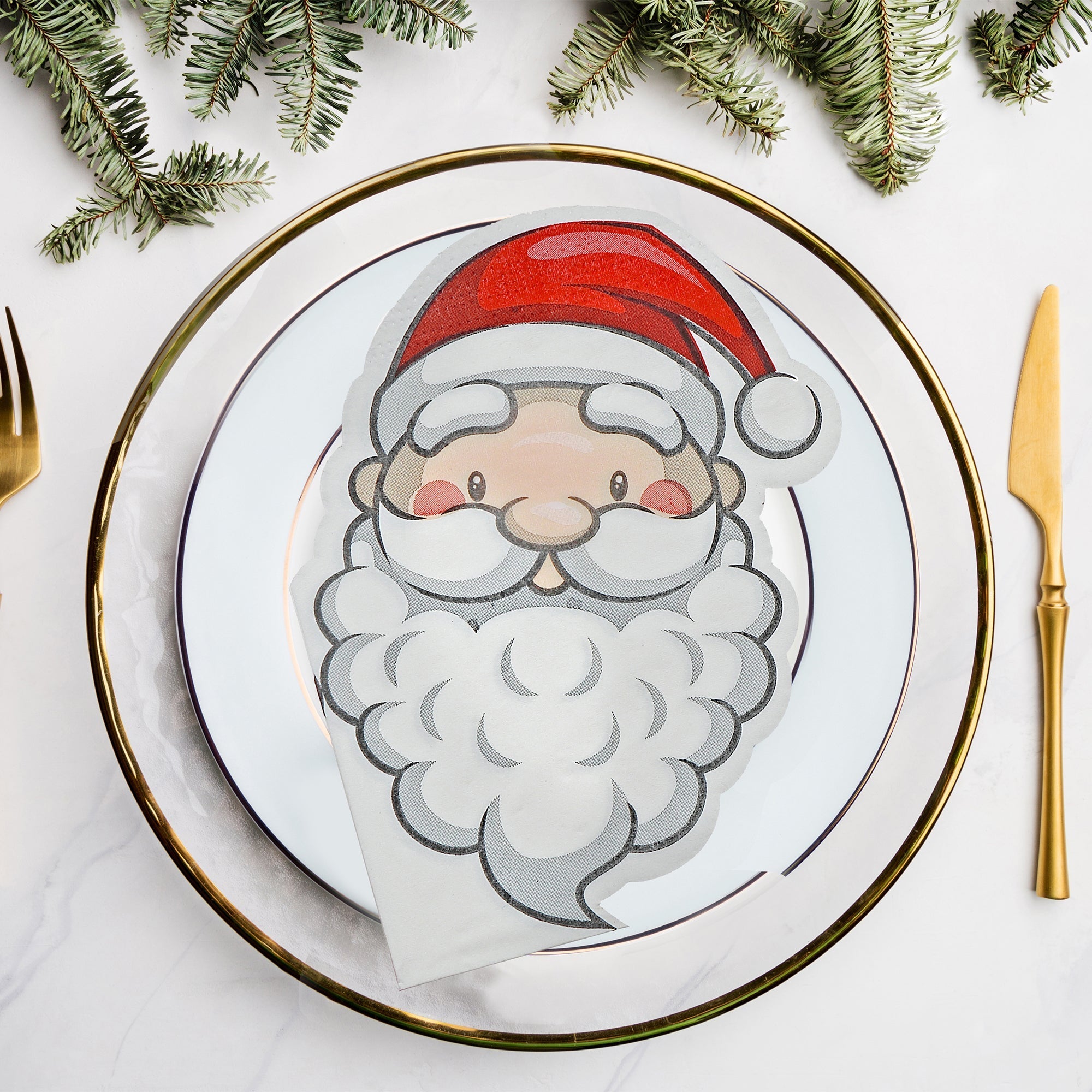 12 Pack 3-Ply Shaped Napkin Santa Set of 6 – Christmas Table Decor, Holiday Dining Accent, Festive Napkins