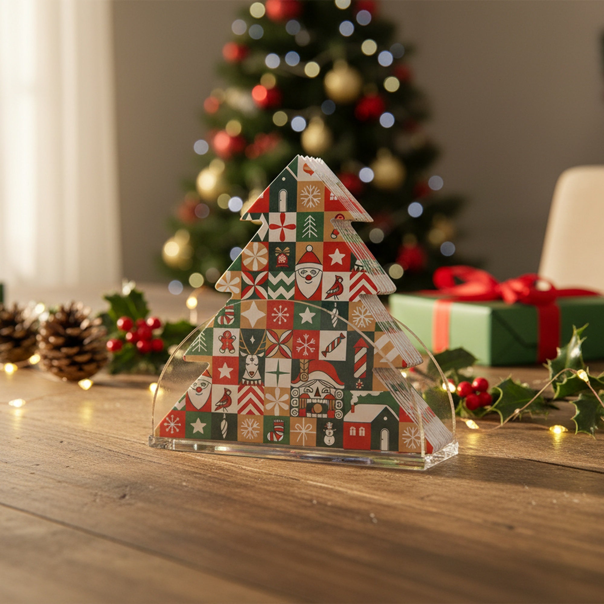 12 Pack 3 Ply Shaped Napkin Checkered Tree, Paper Napkins, Holiday Decor- Set of 6