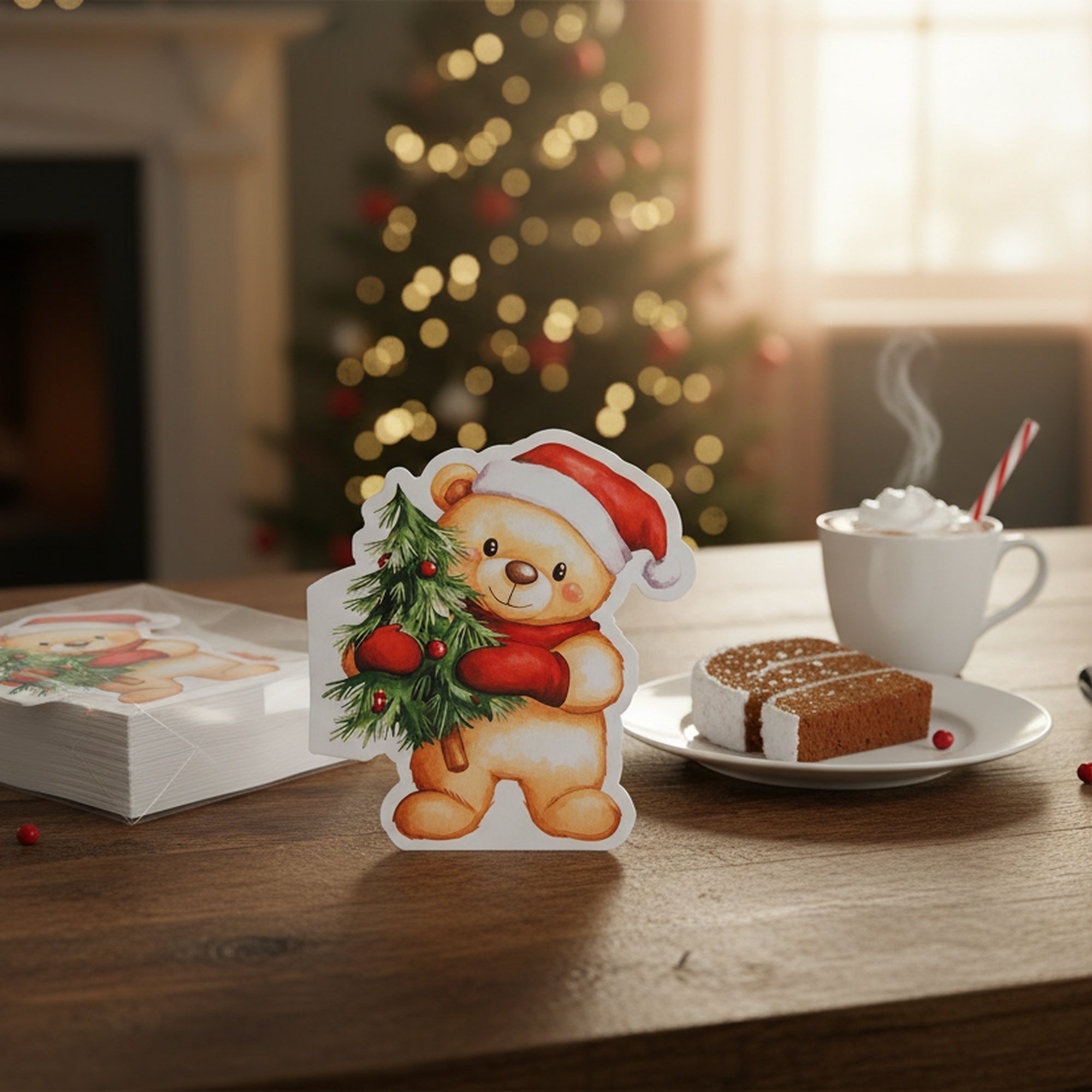 12 Pack 3 Ply Shaped Napkin Bear Holding Tree, Paper Napkins, Holiday Decor- Set of 6