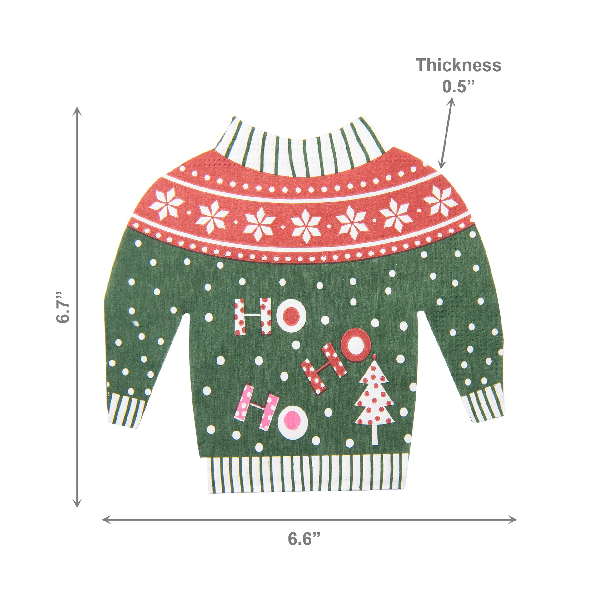12 Pack 3 Ply Shaped Napkin Green Ho Ho Ho Sweater, Paper Napkins, Holiday Decor- Set of 6