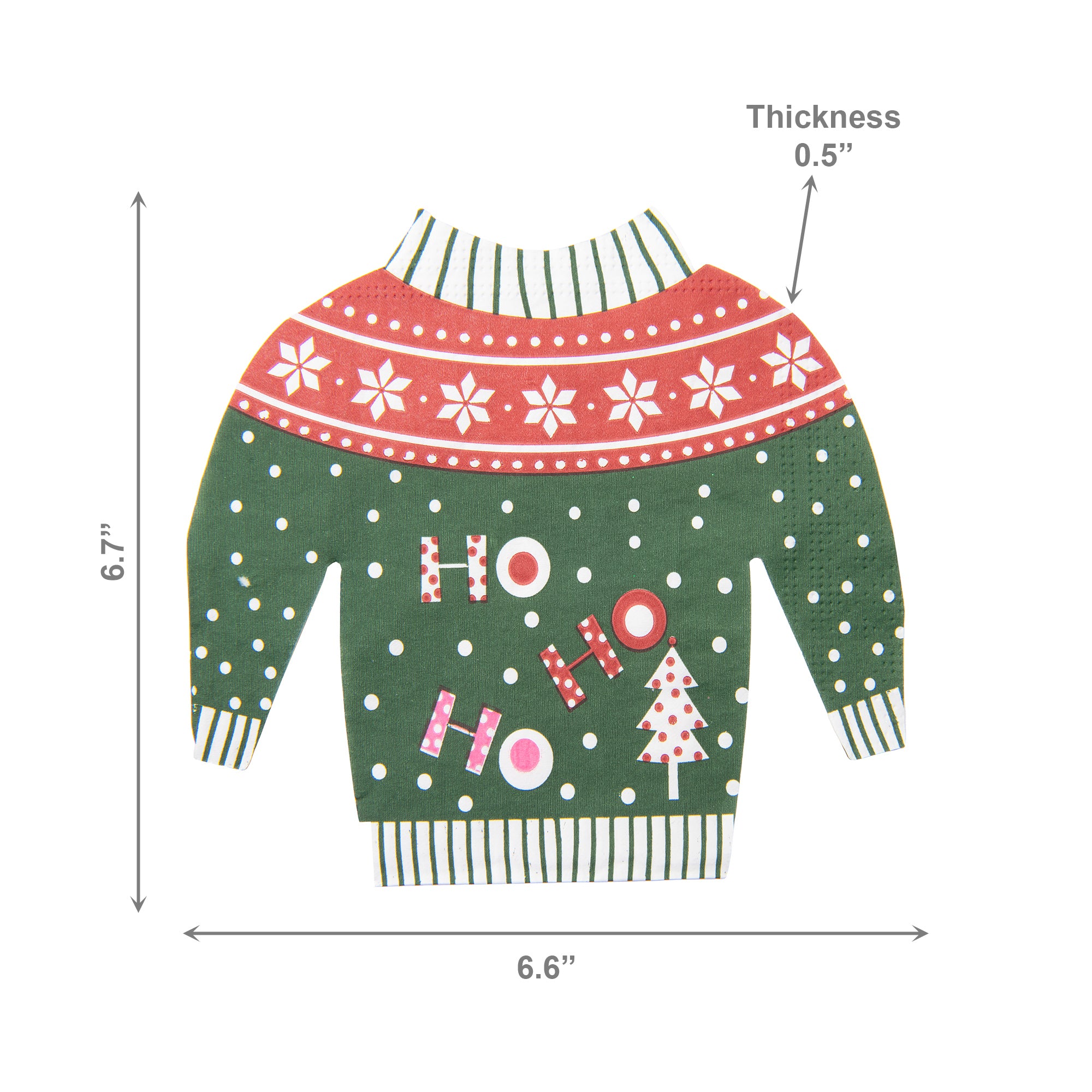 12 Pack 3 Ply Shaped Napkin Green Ho Ho Ho Sweater, Paper Napkins, Holiday Decor- Set of 6