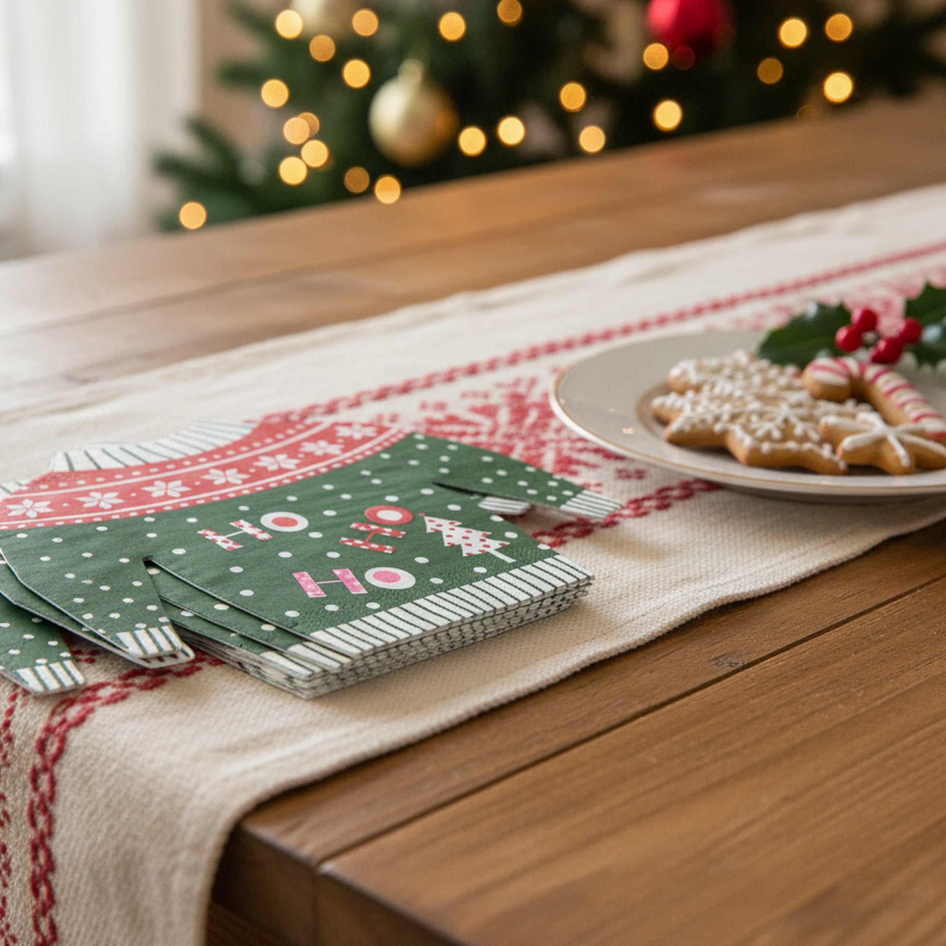 12 Pack 3 Ply Shaped Napkin Green Ho Ho Ho Sweater, Paper Napkins, Holiday Decor- Set of 6