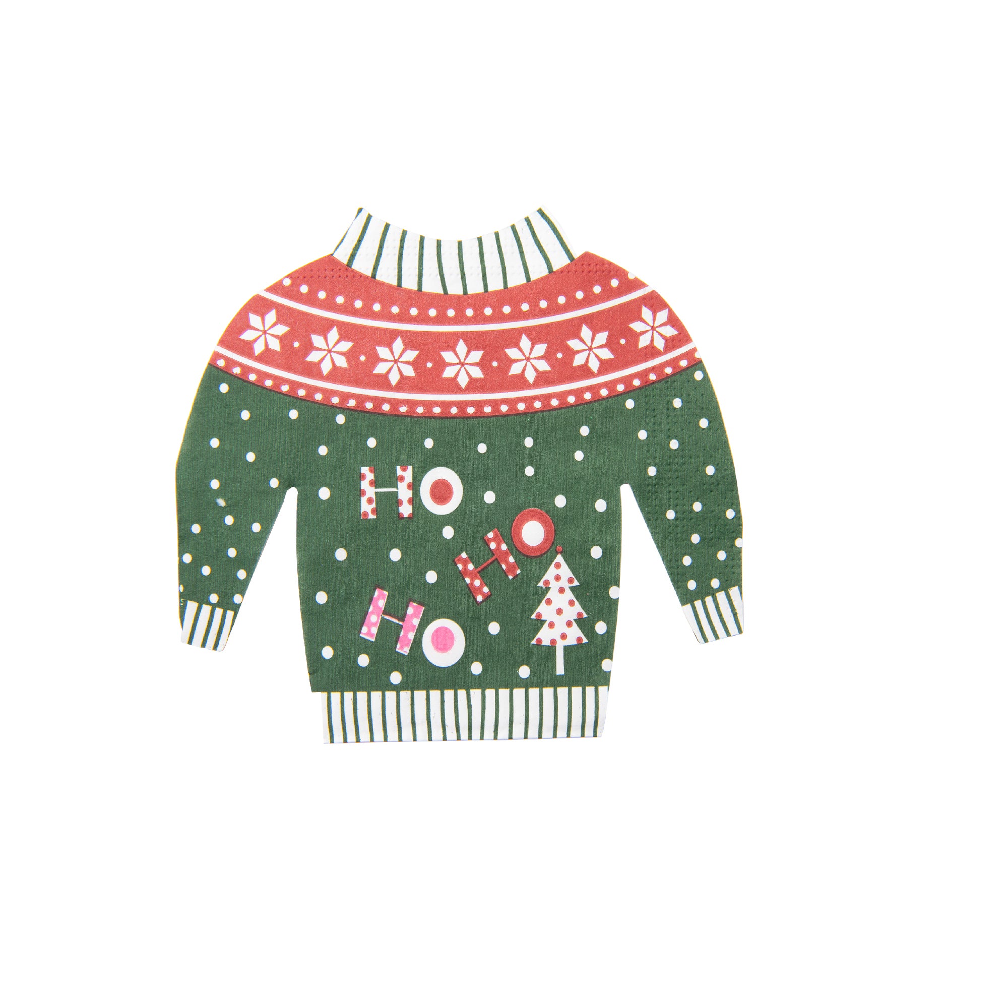 12 Pack 3 Ply Shaped Napkin Green Ho Ho Ho Sweater, Paper Napkins, Holiday Decor- Set of 6