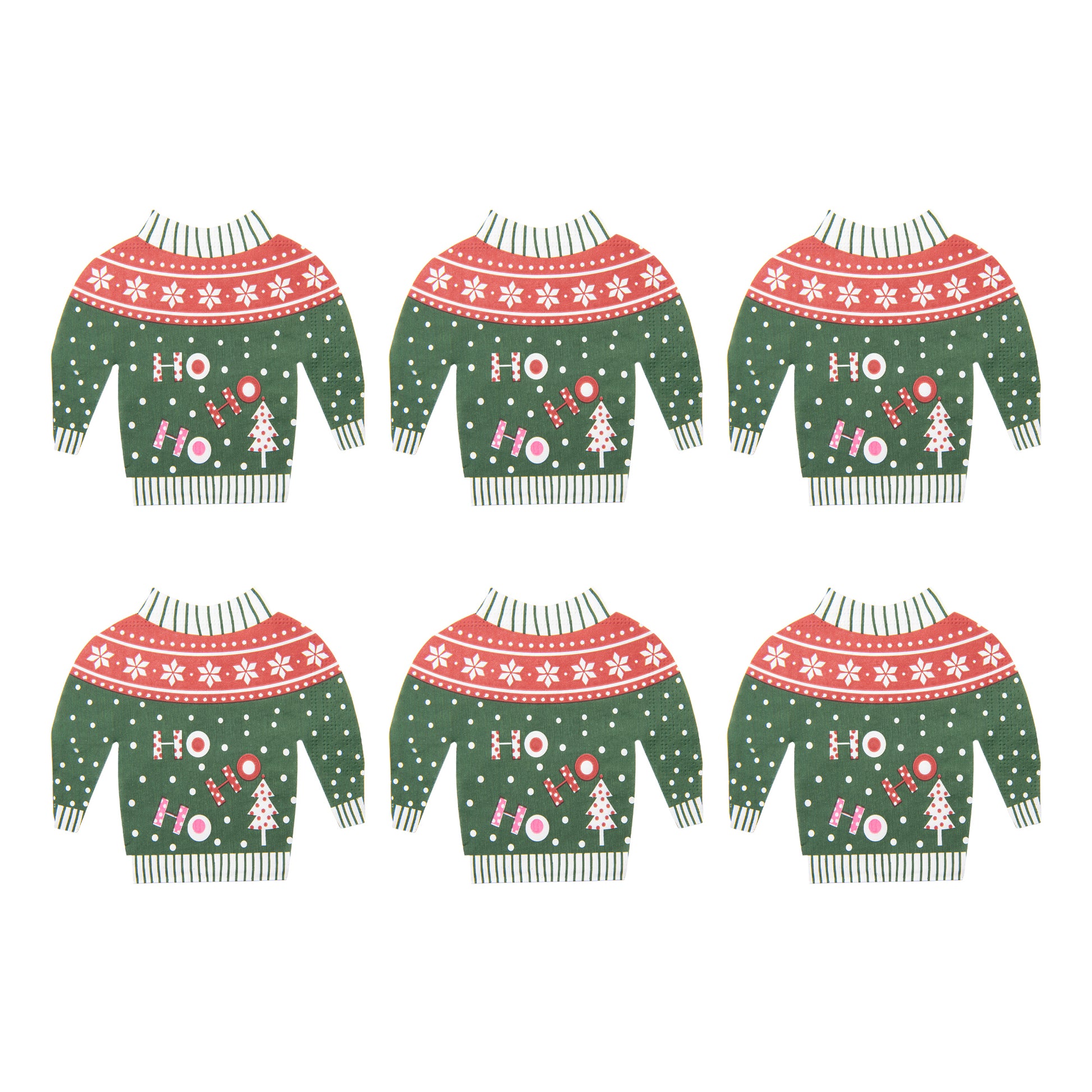 12 Pack 3 Ply Shaped Napkin Green Ho Ho Ho Sweater, Paper Napkins, Holiday Decor- Set of 6