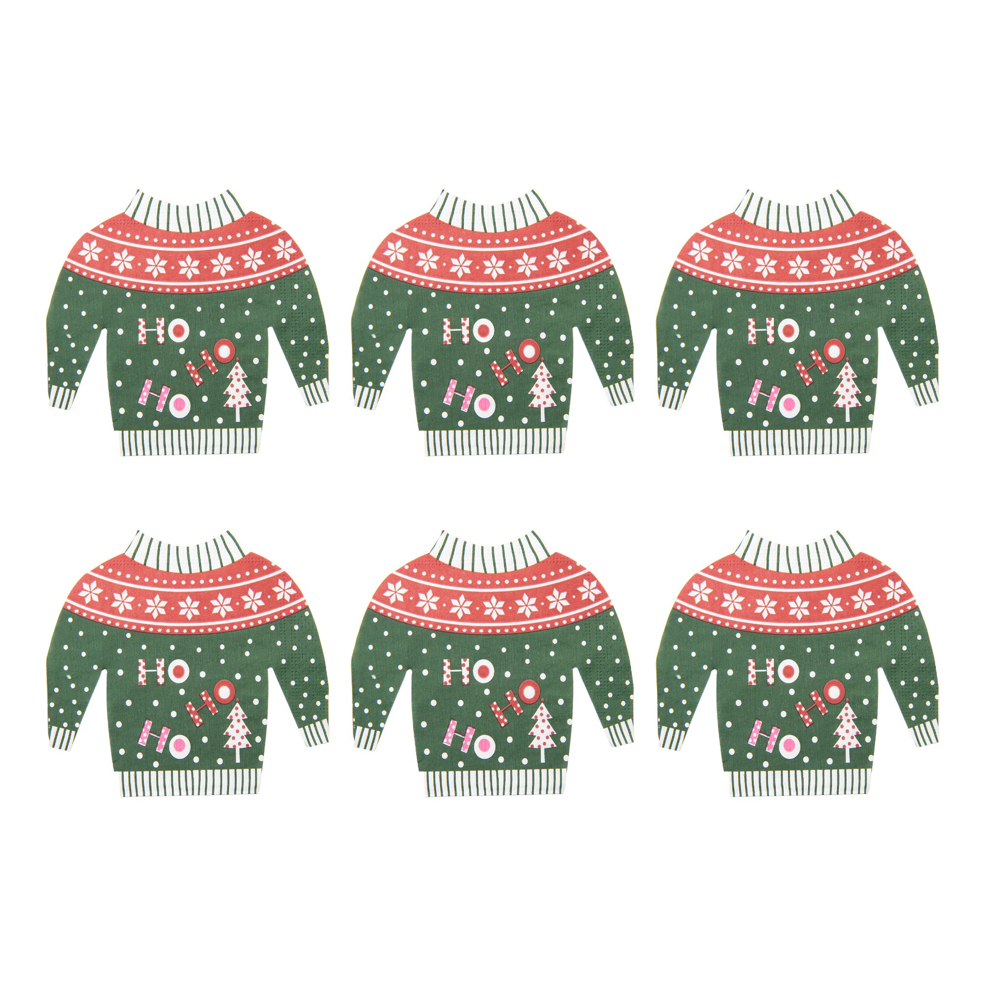 12 Pack 3 Ply Shaped Napkin Green Ho Ho Ho Sweater, Paper Napkins, Holiday Decor- Set of 6