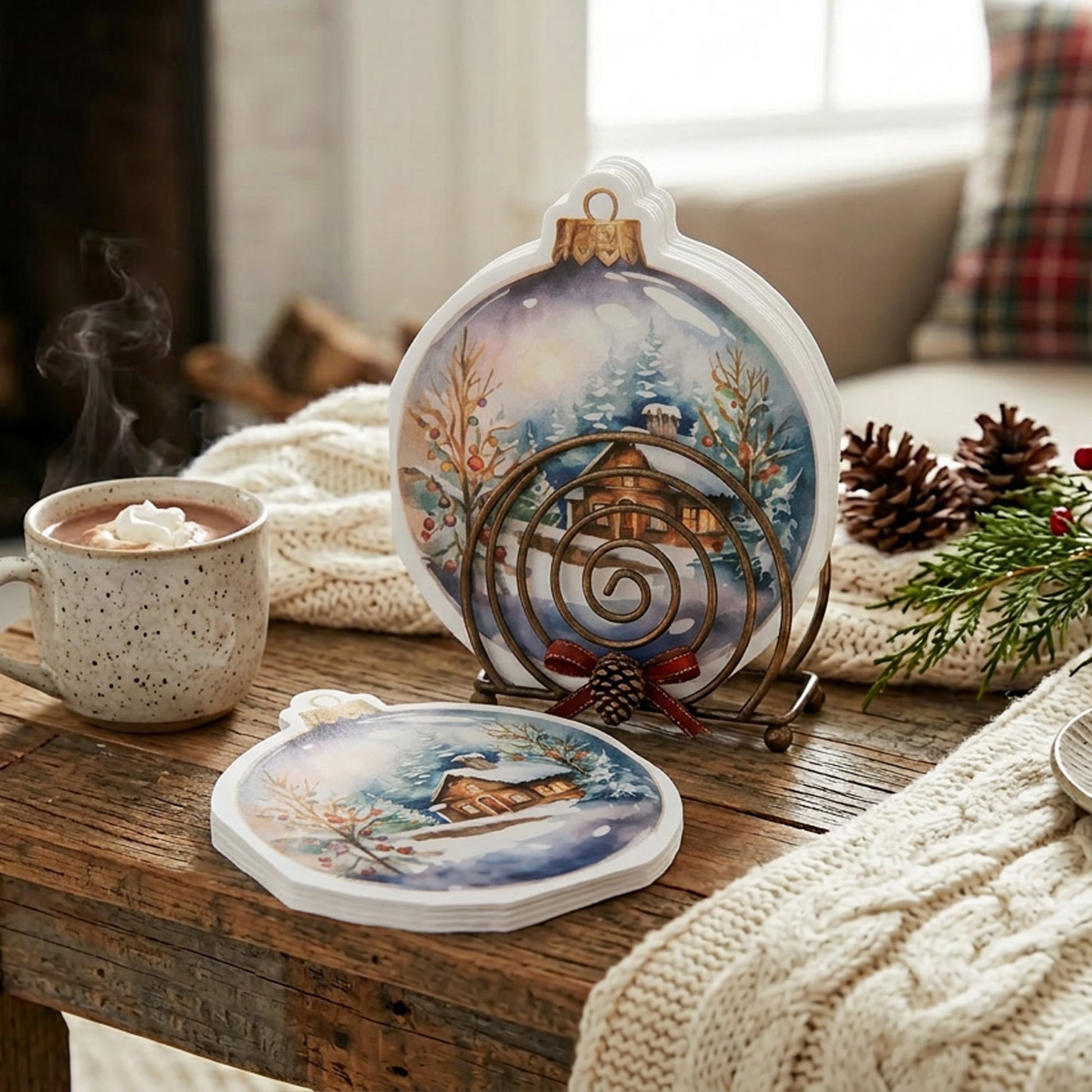 12 Pack 3 Ply Shaped Napkin Ornament Globe Winter House, Winter, Paper Napkins, Holiday Decor- Set of 6