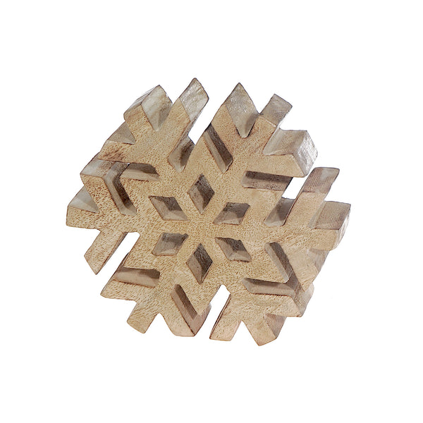 Wood Carved Snowflake Décor - Set of 2