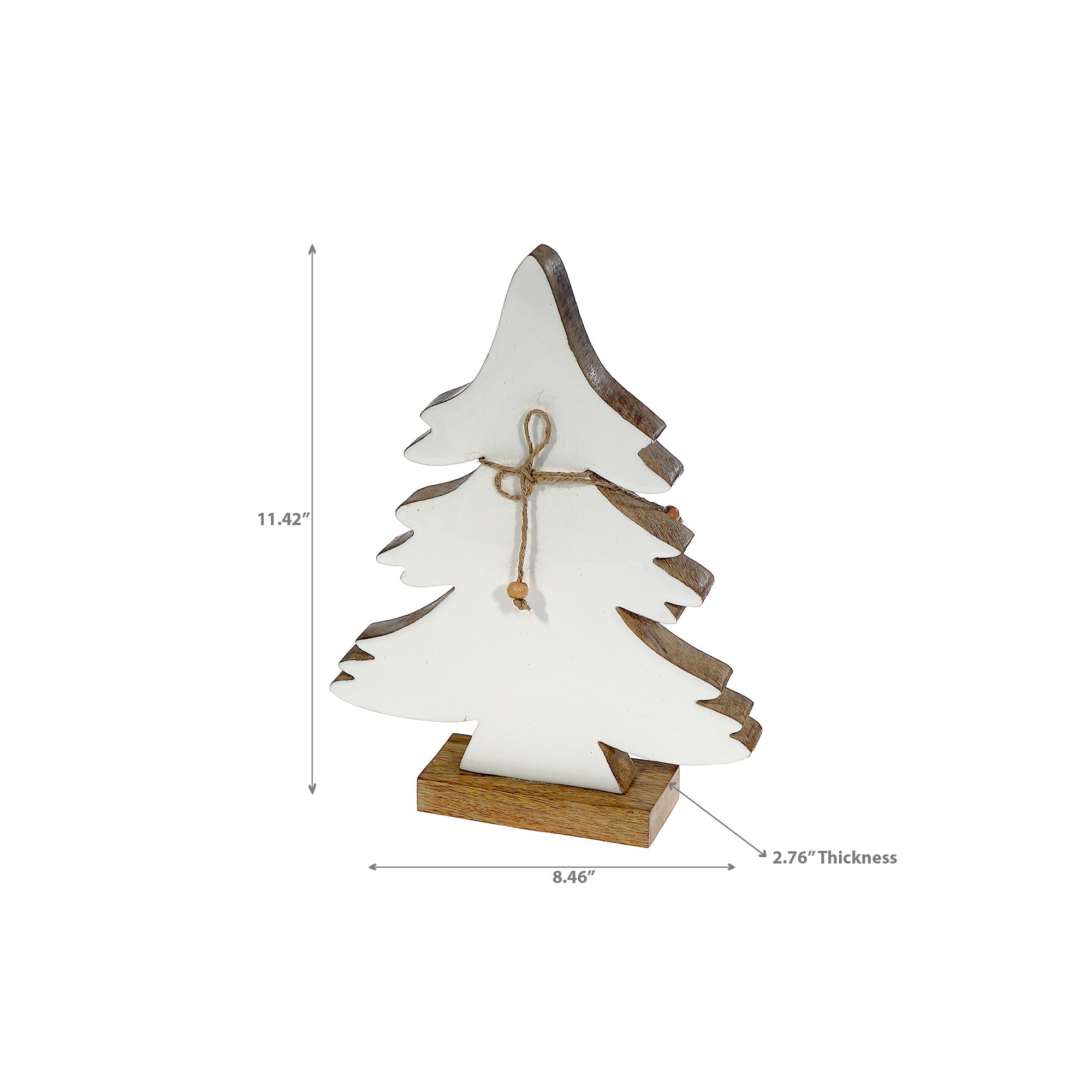 Wood Carved Frosted Tree with Tie Large – Christmas Tabletop Decoration, Holiday Accent, Festive Winter Home Decor