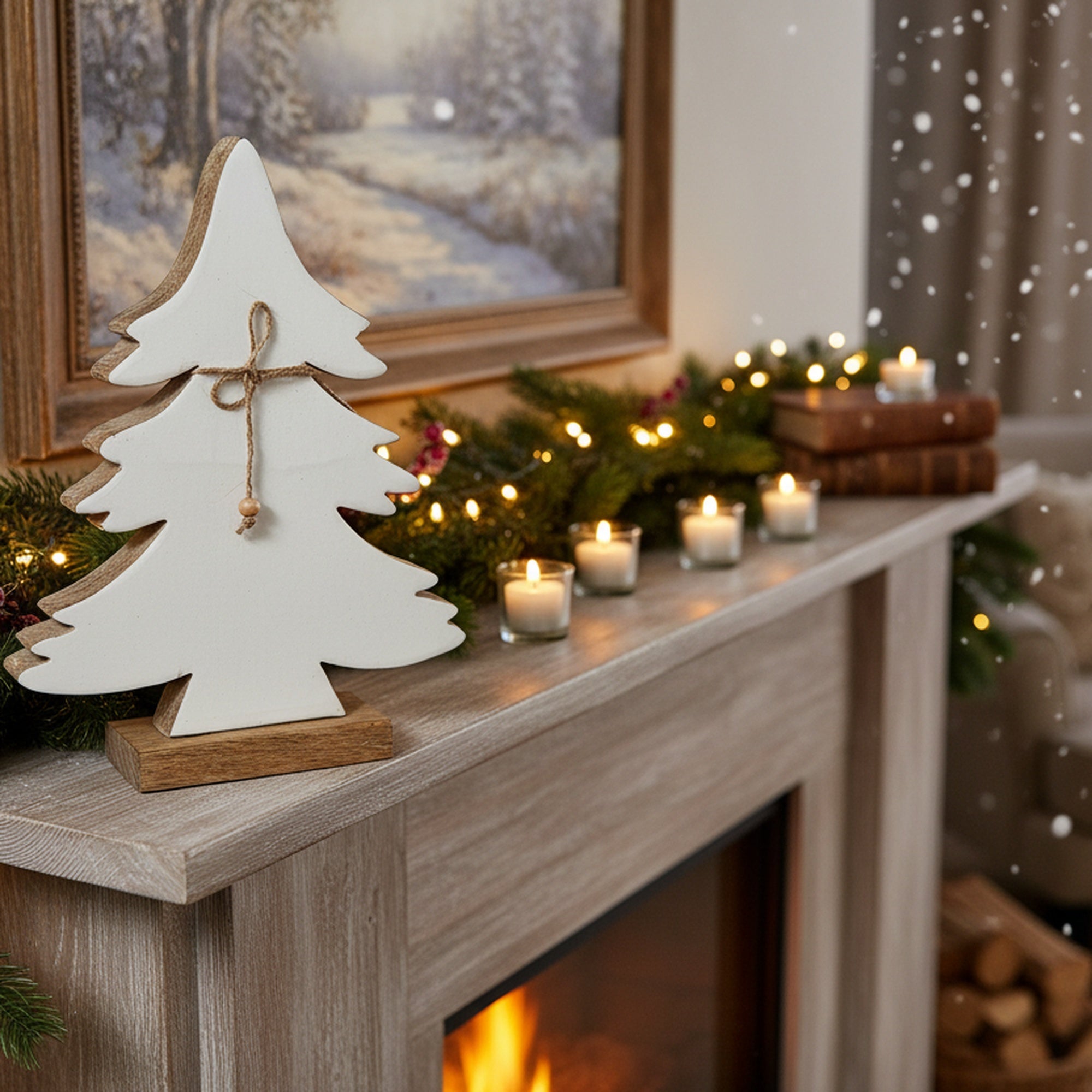 Wood Carved Frosted Tree with Tie Large, Christmas, Holiday Decor