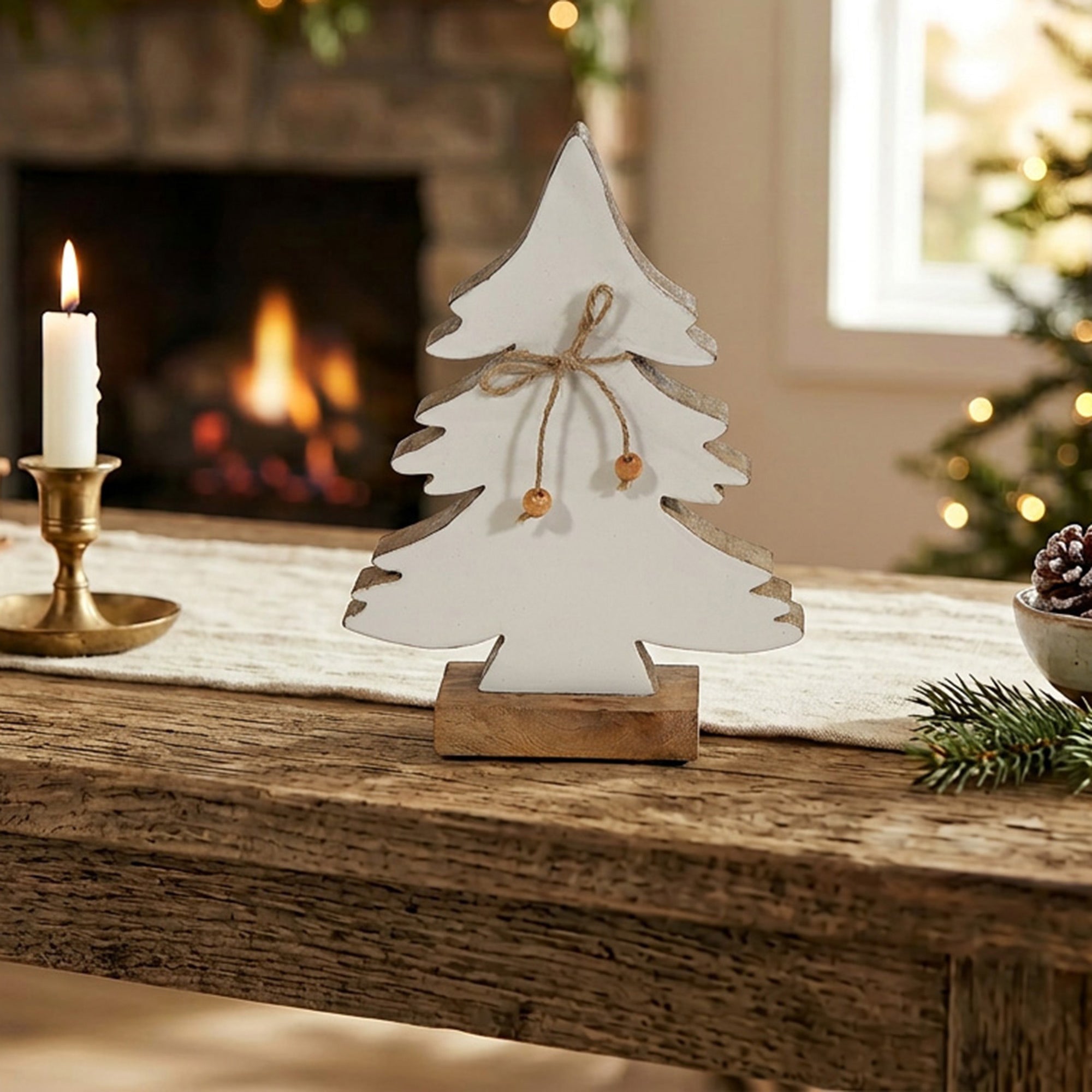 Wood Carved Frosted Tree with Tie Small, Christmas, Holiday Decor