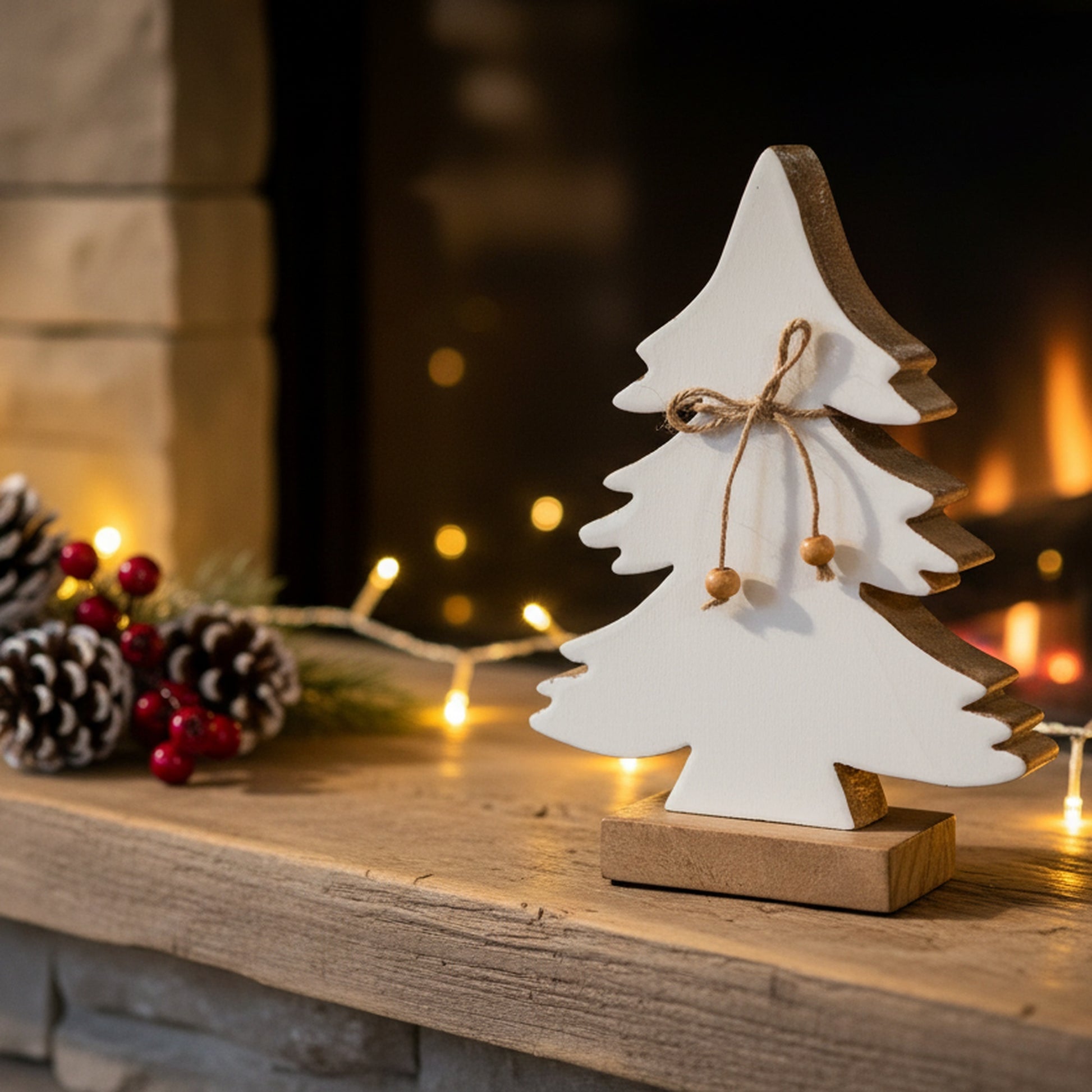 Wood Carved Frosted Tree with Tie Small, Christmas, Holiday Decor