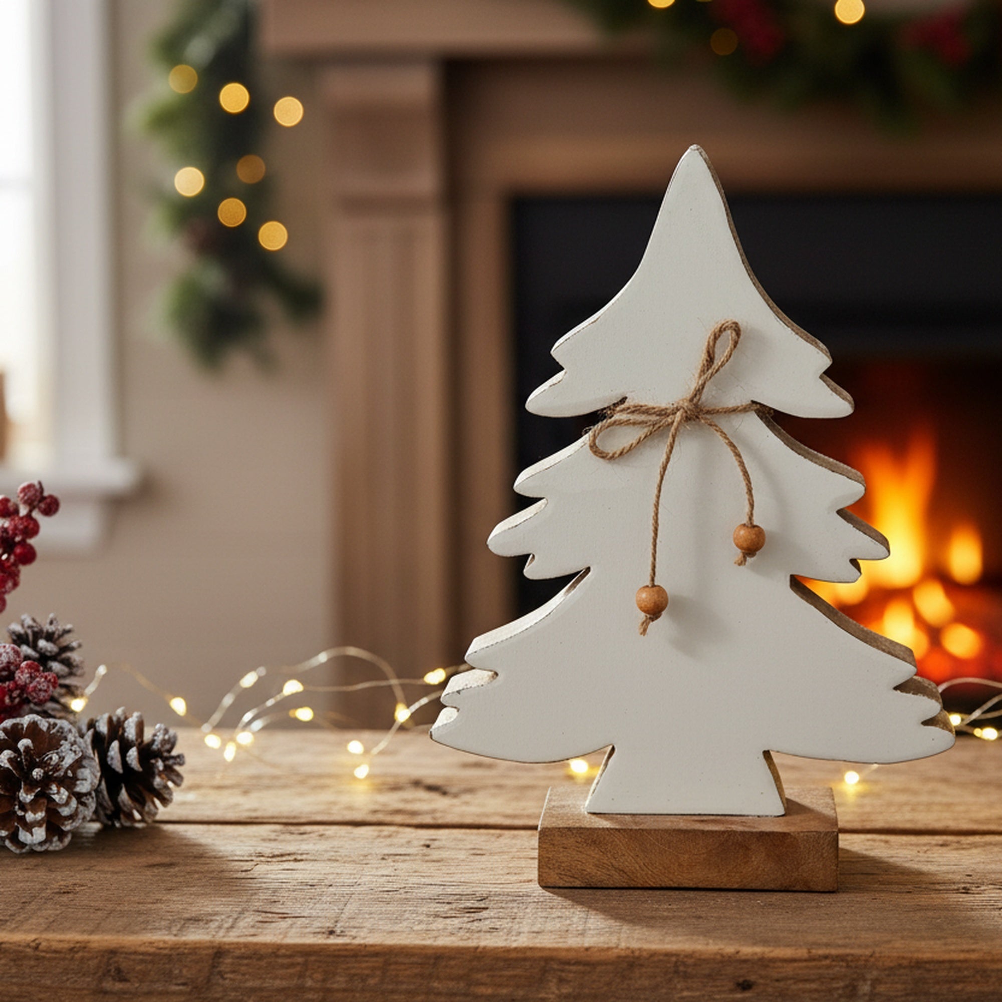 Wood Carved Frosted Tree with Tie Small, Christmas, Holiday Decor