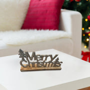 Metal Merry Christmas Tree Tabletop Decor Gold – Holiday Decoration, Festive Christmas Accent, Winter Home Decor
