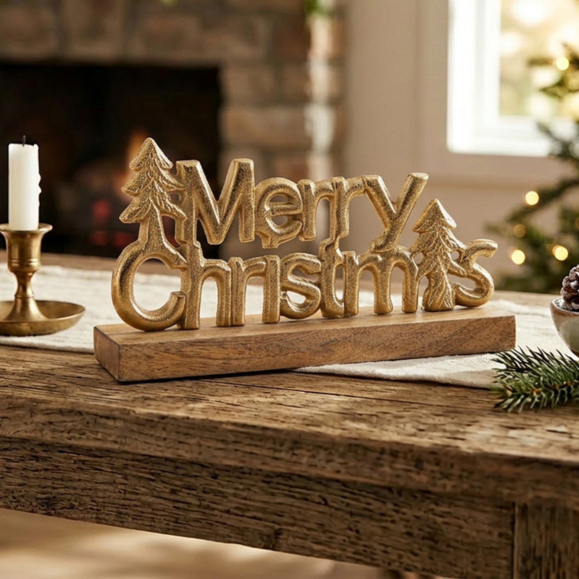 Metal Merry Christmas Tree Tabletop Gold, Christmas, Holiday Decor