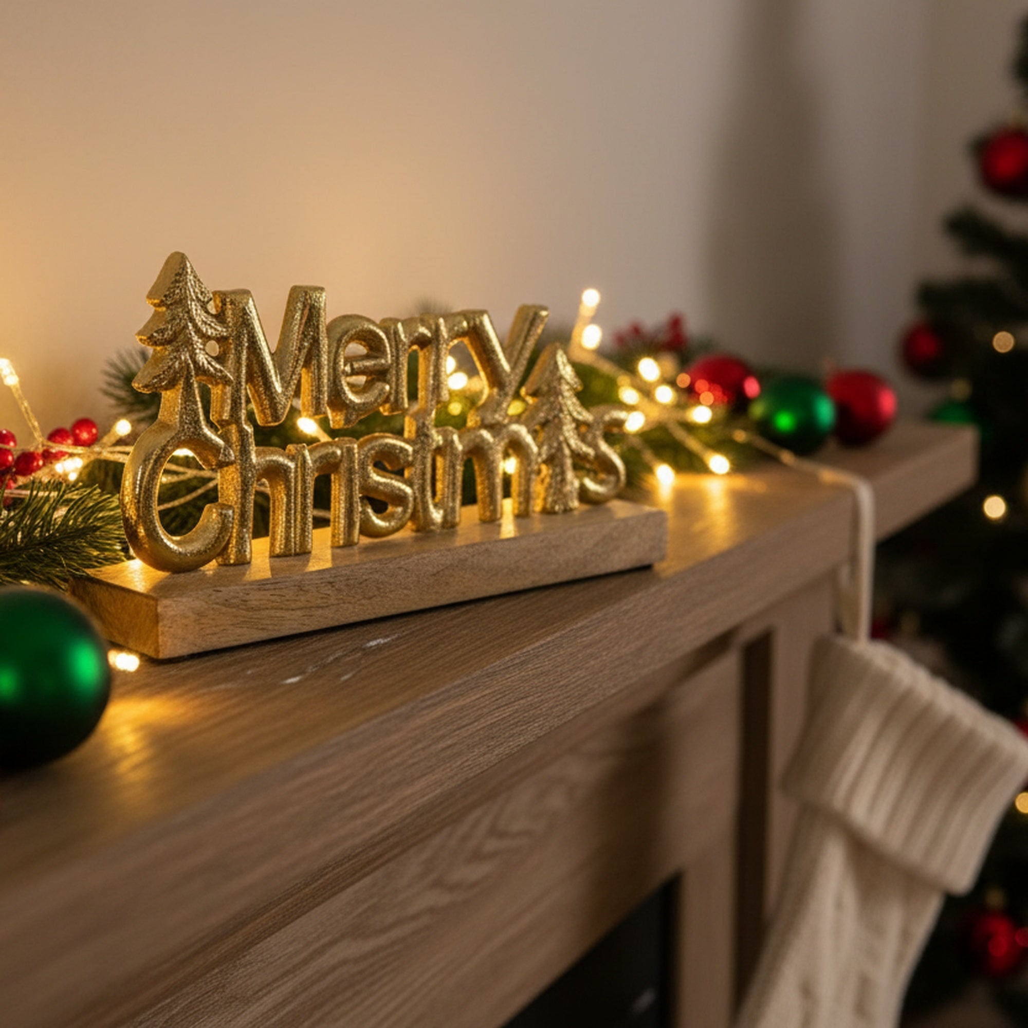 Metal Merry Christmas Tree Tabletop Gold, Christmas, Holiday Decor