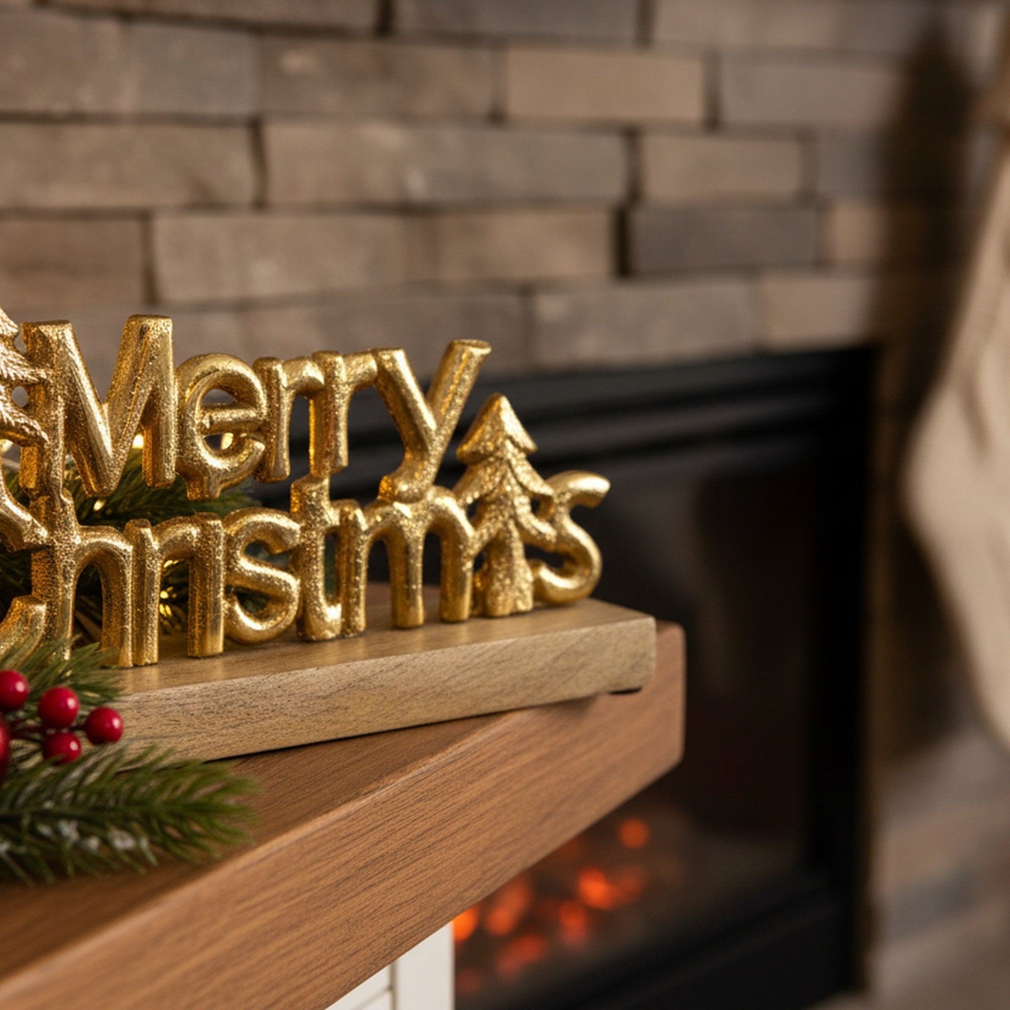 Metal Merry Christmas Tree Tabletop Gold, Christmas, Holiday Decor
