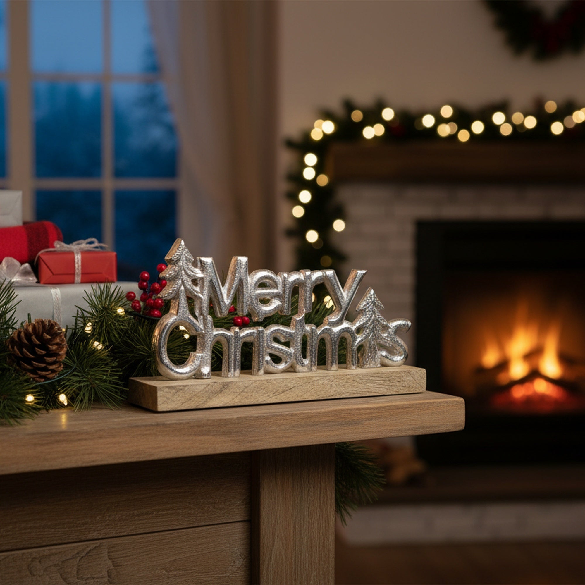 Metal Merry Christmas Tree Tabletop Silver, Christmas, Holiday Decor