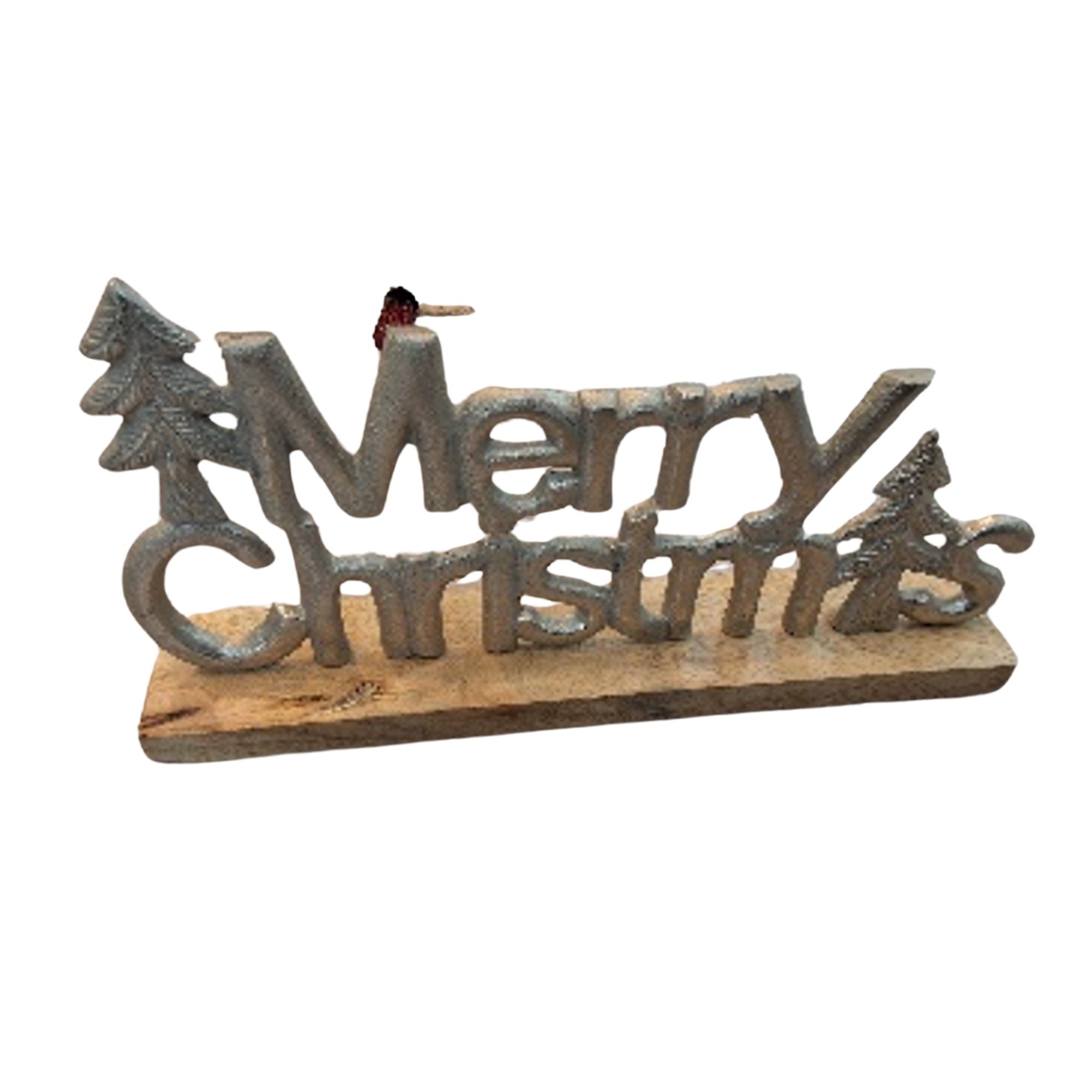 Metal Merry Christmas Tree Tabletop Decor Silver – Holiday Decoration, Festive Christmas Accent, Winter Home Decor