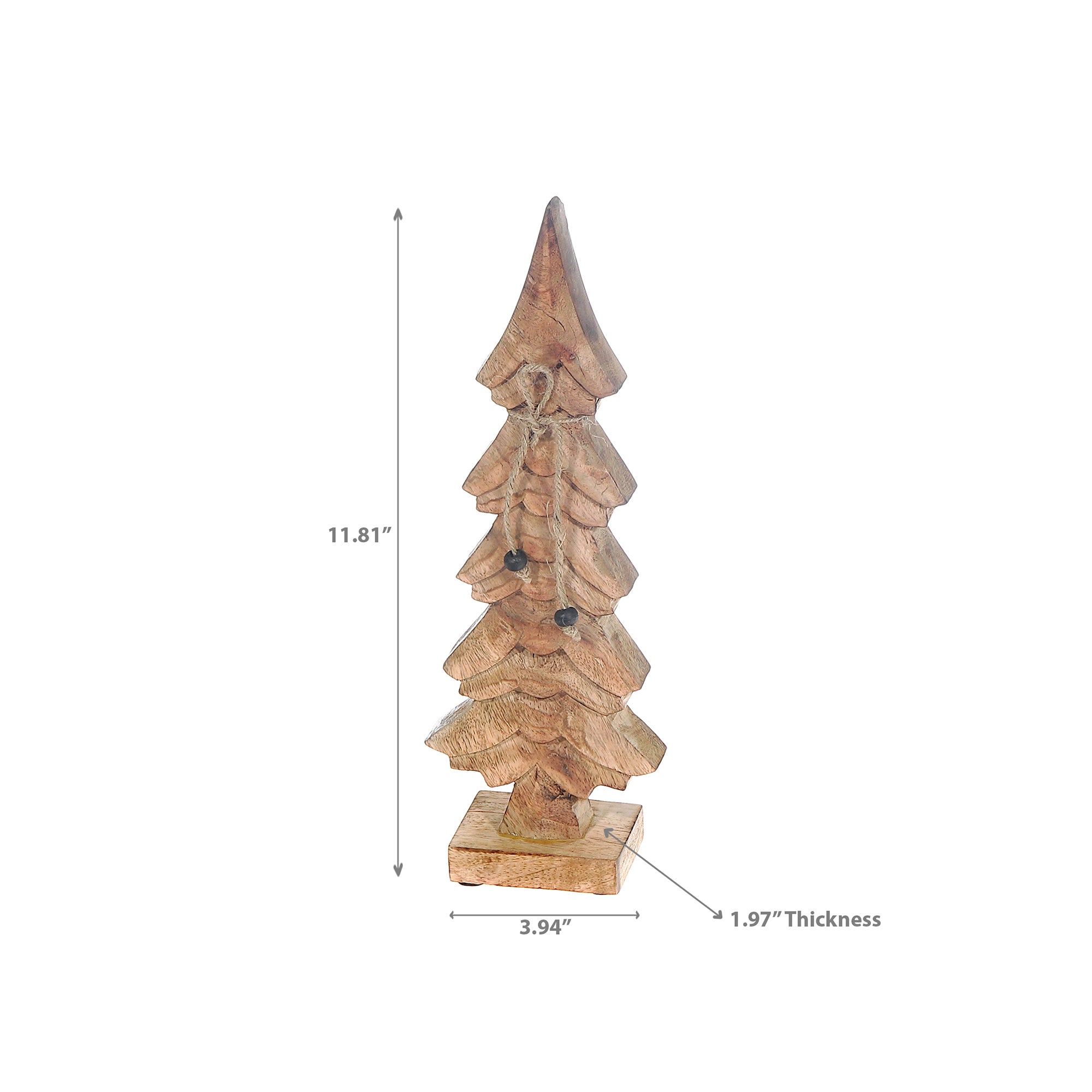 Wood Carved Pine Tree Decor Set of 2 – Christmas Tabletop Decoration, Holiday Accent, Festive Winter Home Decor